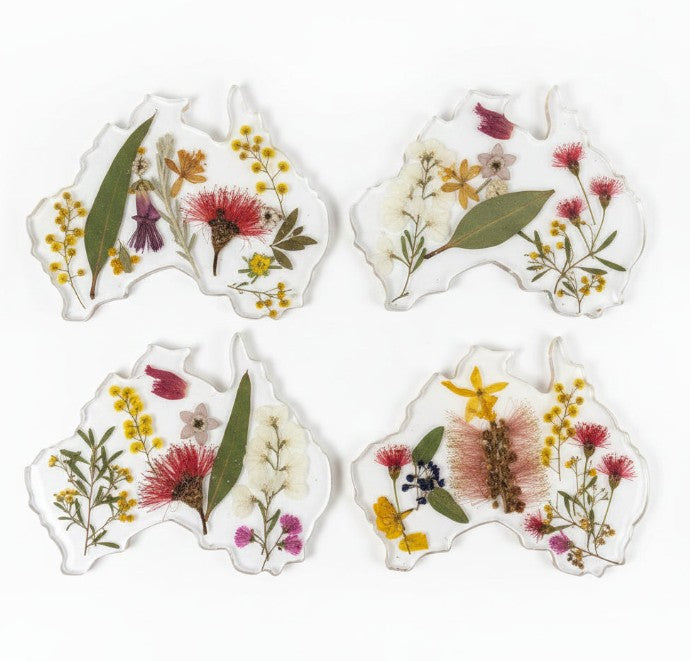 Map of Australia Coasters - Native Flowers - Set of 4