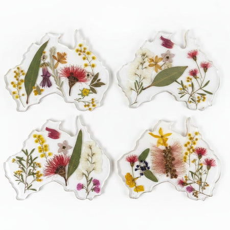 Map of Australia Coasters - Native Flowers - Set of 4
