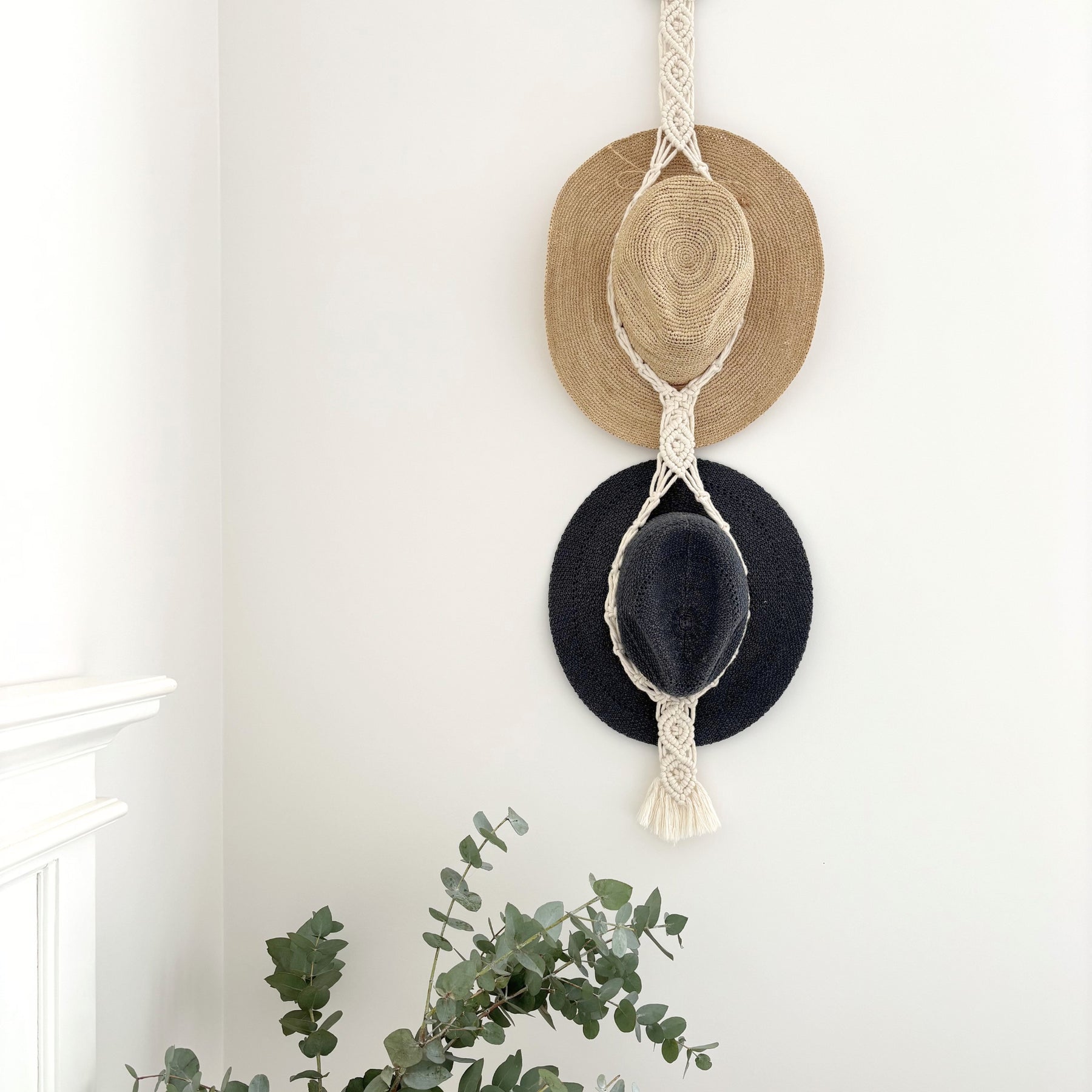 Macrame Hat Hanger - Double - Driftwood or Wood Ring Option