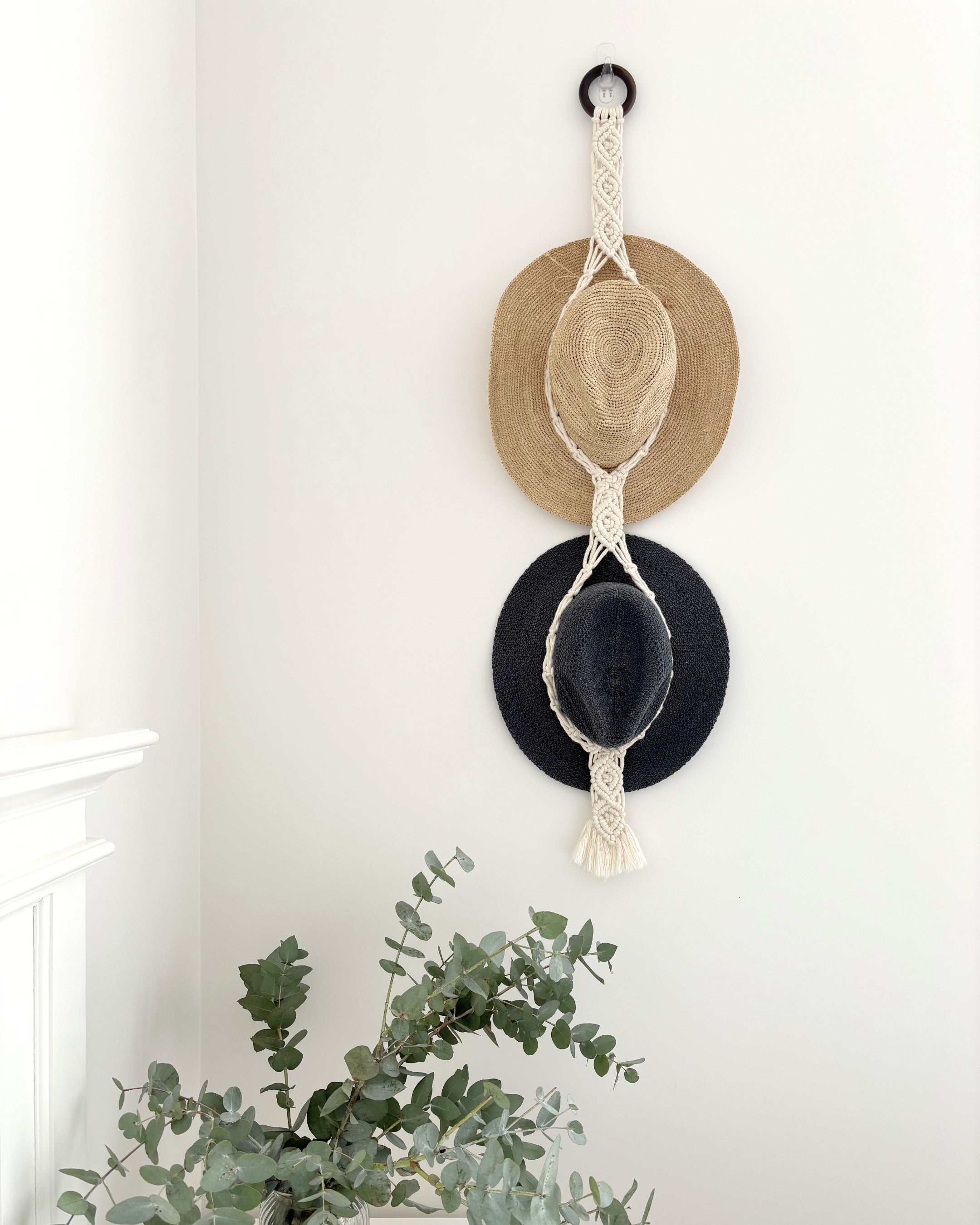 Macrame Hat Hanger - Double - Driftwood or Wood Ring Option