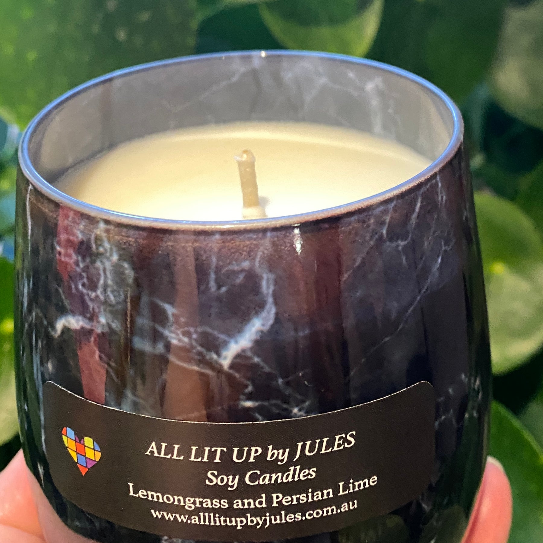 Black Marble Print Glass with Lemongrass and Persian Lime Fragrance