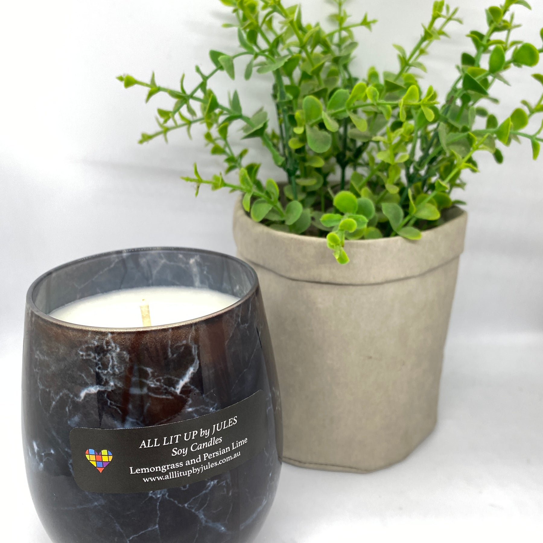 Black Marble Print Glass with Lemongrass and Persian Lime Fragrance