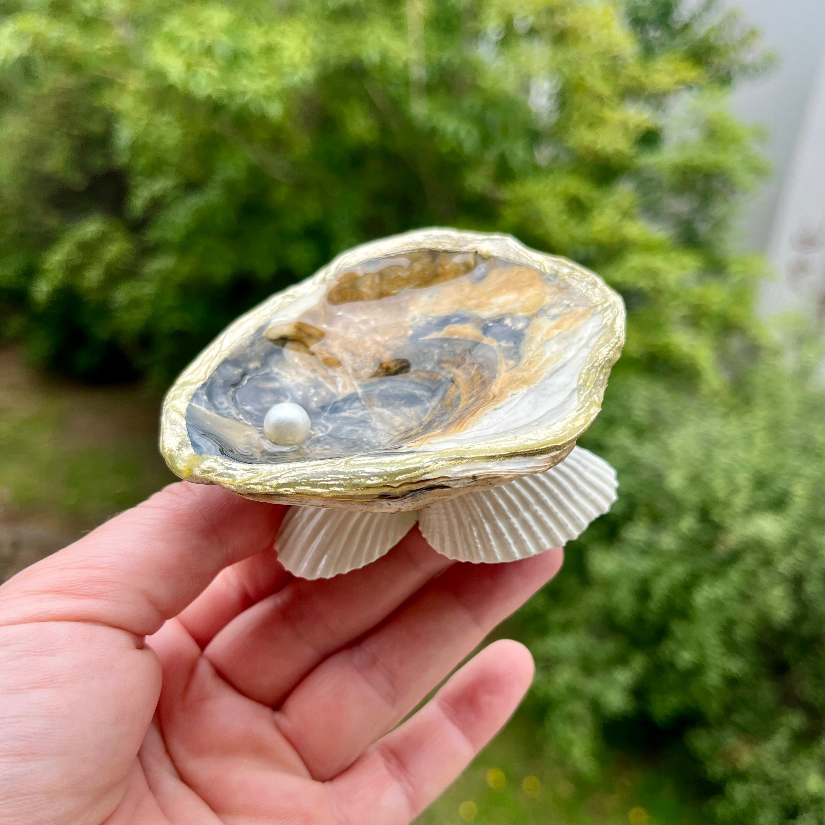 Earthy Shell Trinket Tray with Pearls