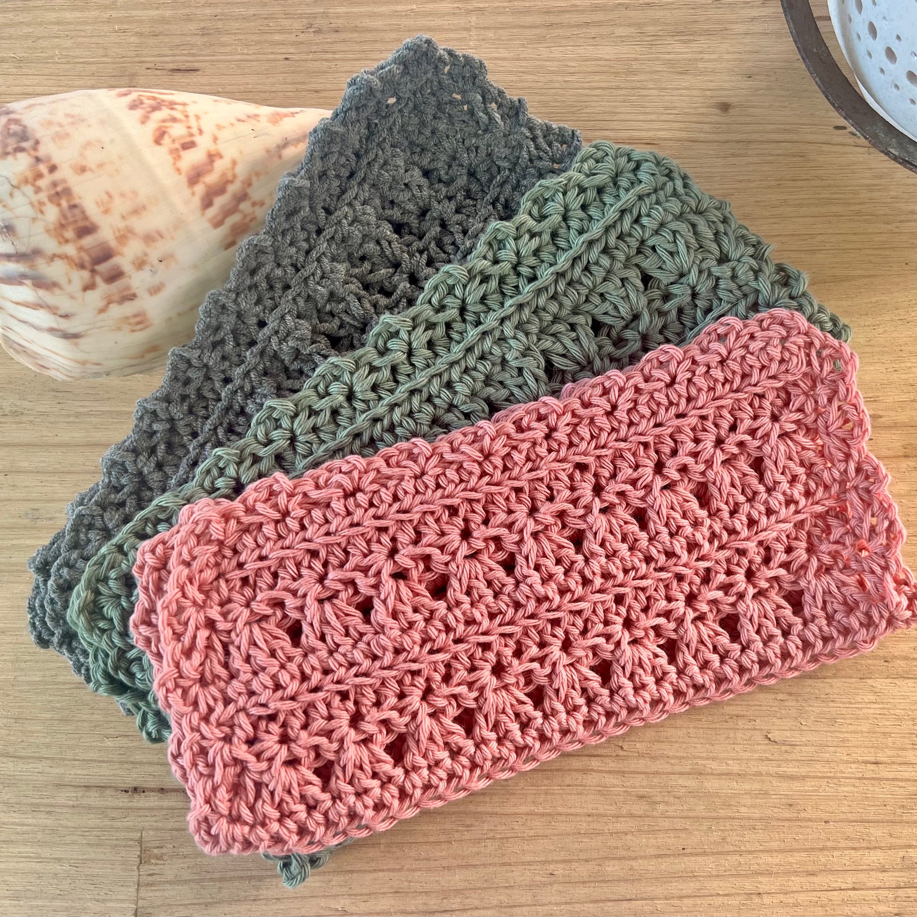 Crochet Washcloths Set of 3 Handmade Cotton Face Cloths  Eco Gift