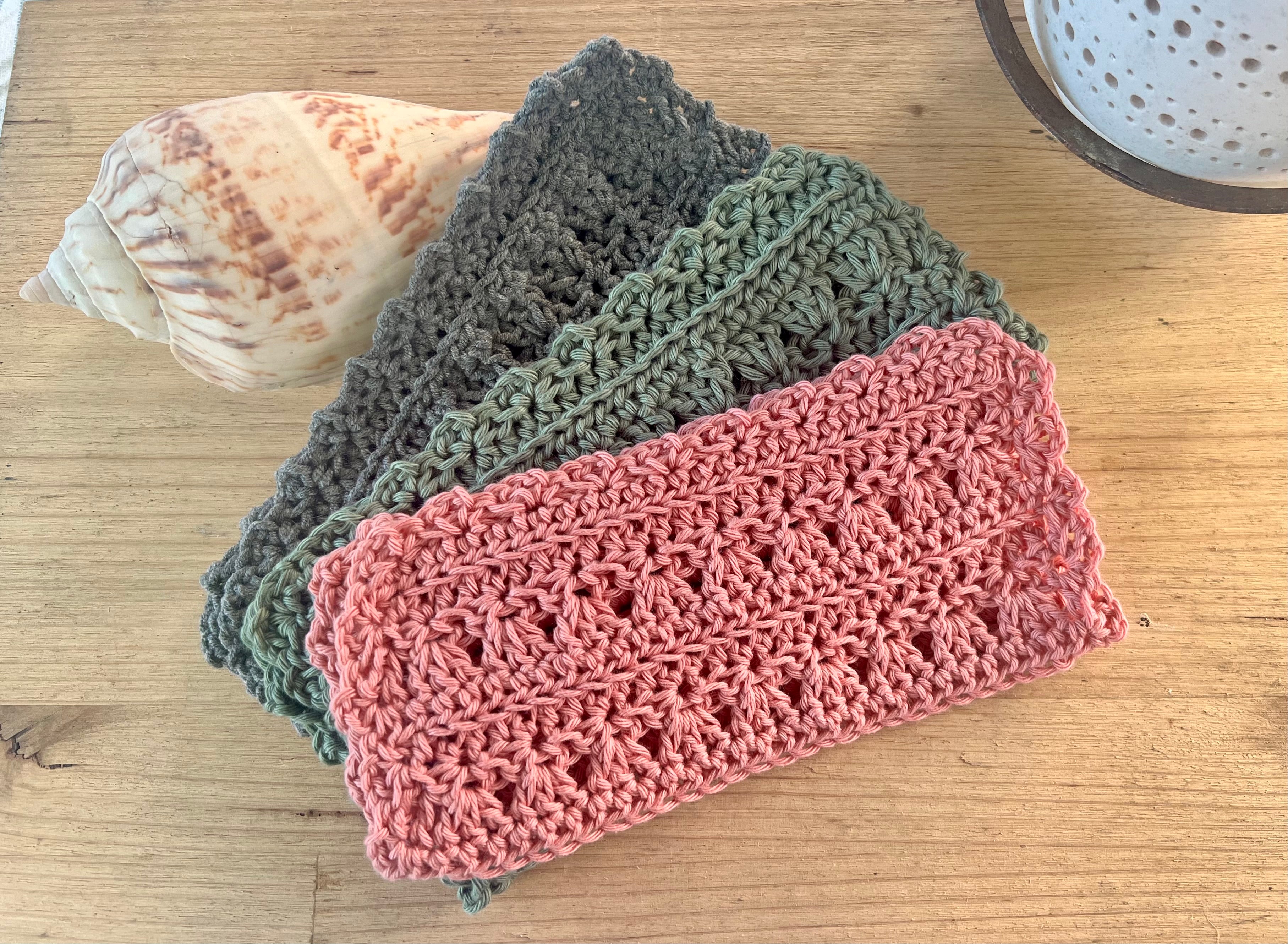 Crochet Washcloths Set of 3 Handmade Cotton Face Cloths  Eco Gift