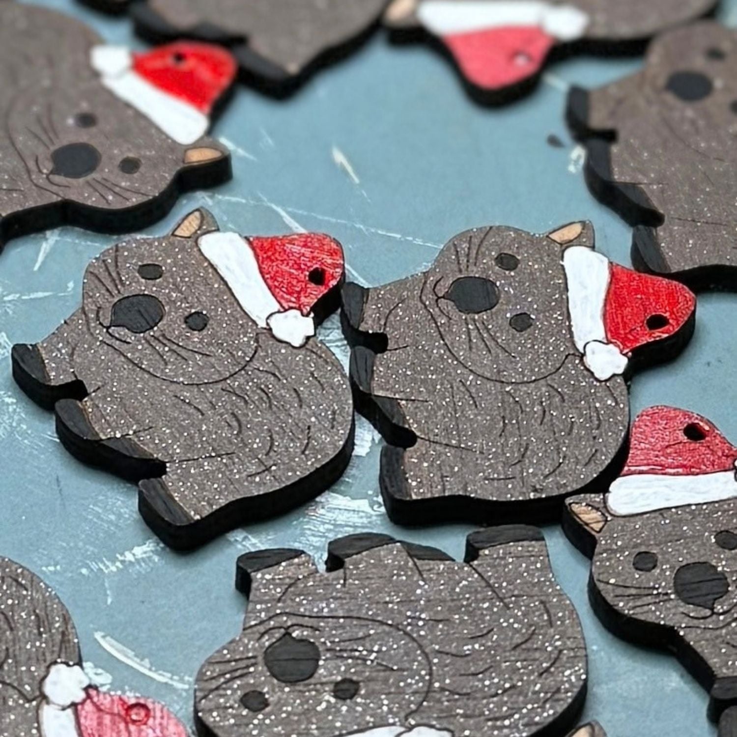Australian Christmas Wombat Hand Painted Earrings