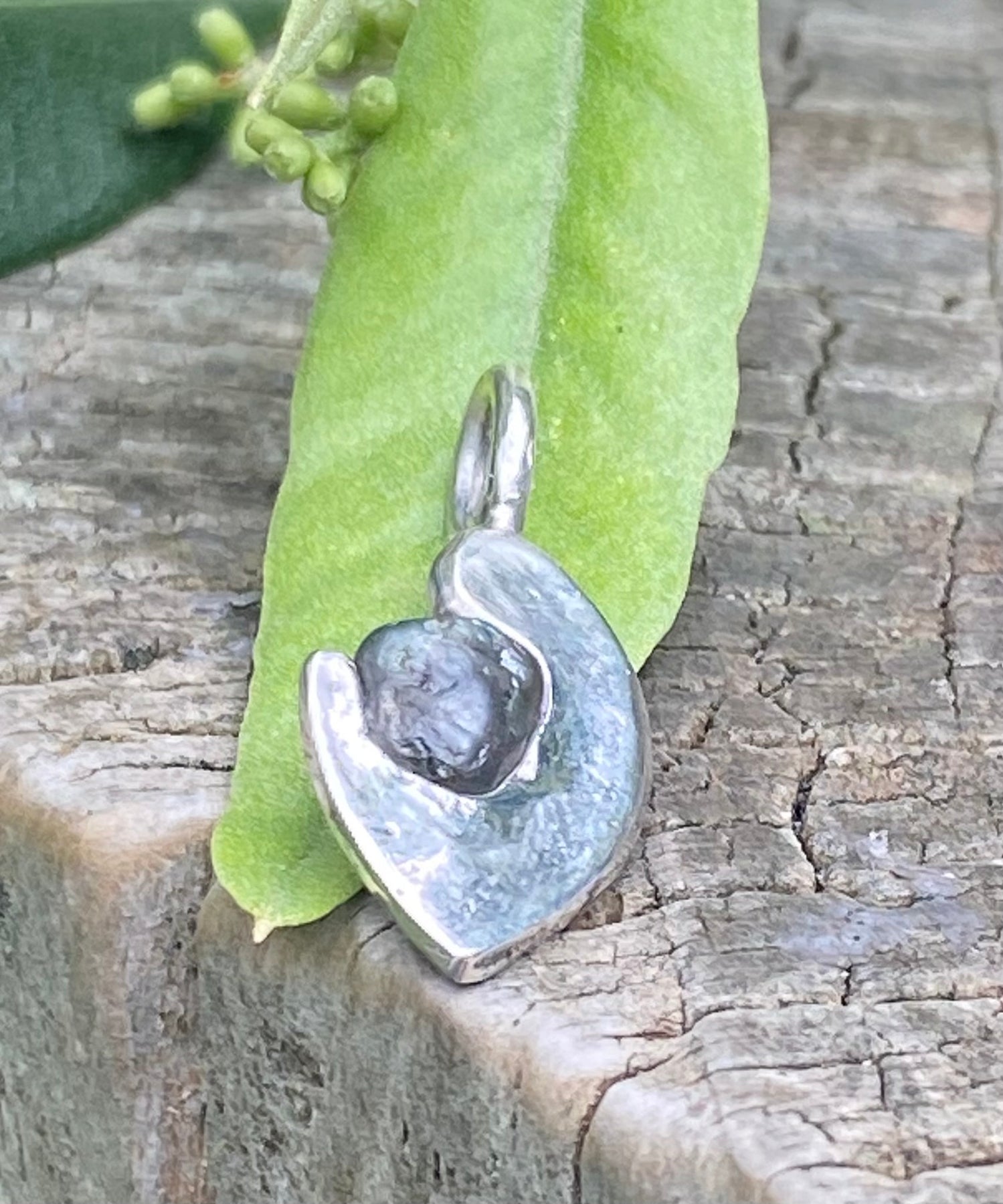 Raw Australian Sapphire Crescent Pendant Sterling Silver
