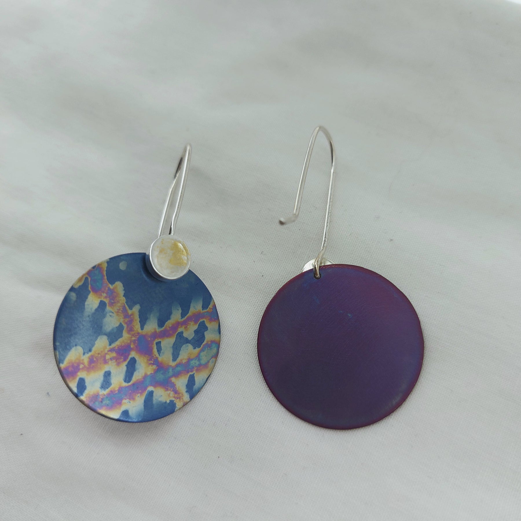 Hand painted Blue Titanium Discs with Keum-boo Feature