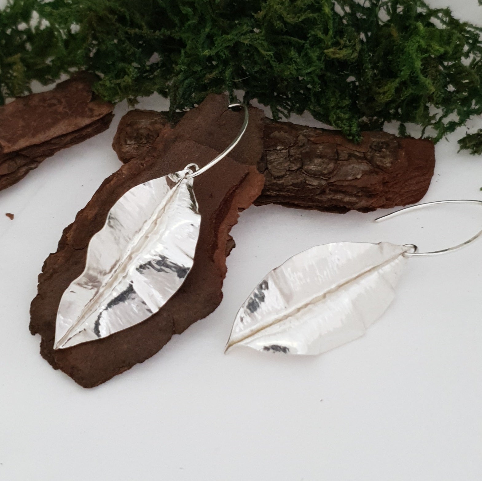Silver leaf earrings - bright finish