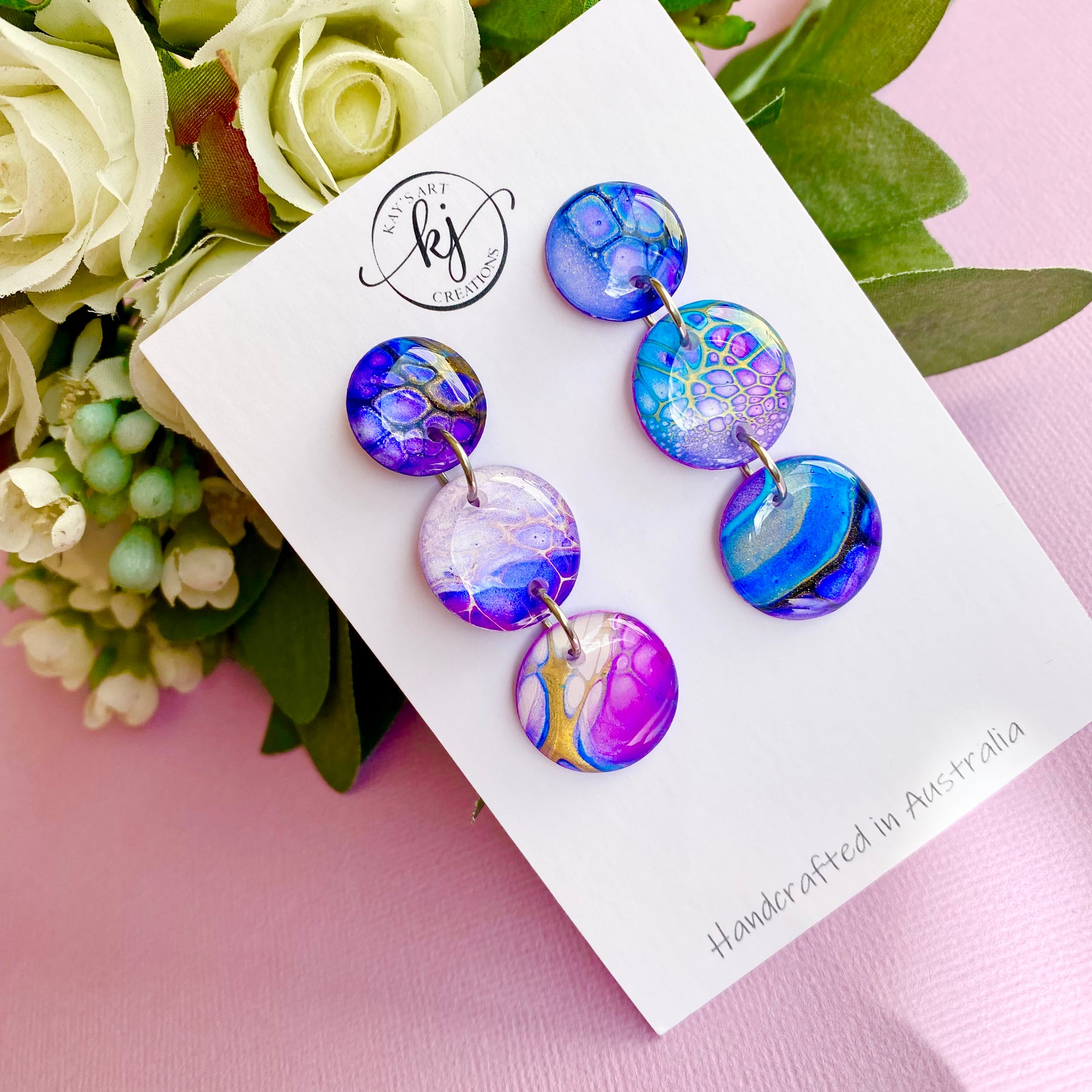 SOLD Artisan Hand Painted Stud Dangle Earrings