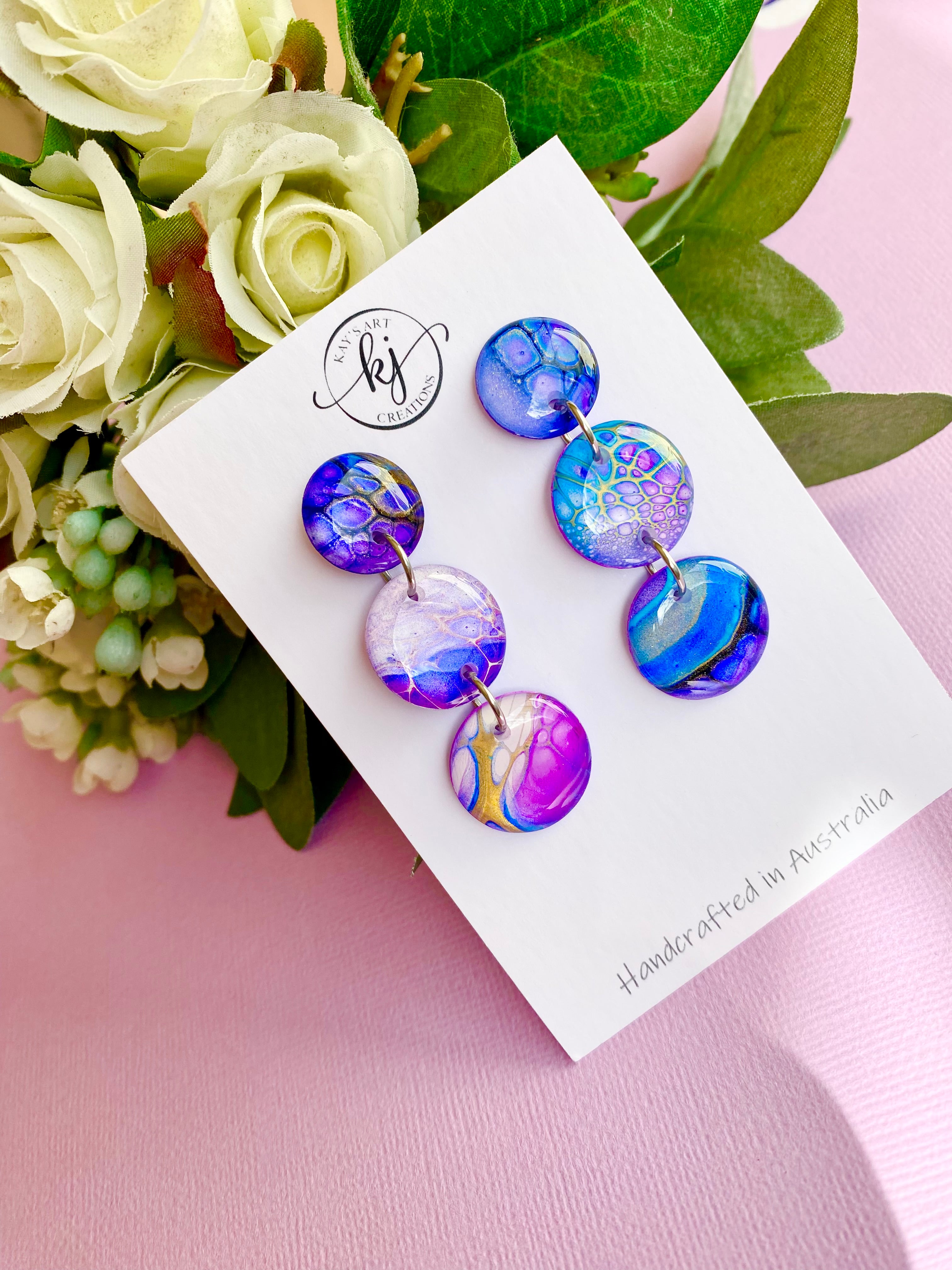 SOLD Artisan Hand Painted Stud Dangle Earrings