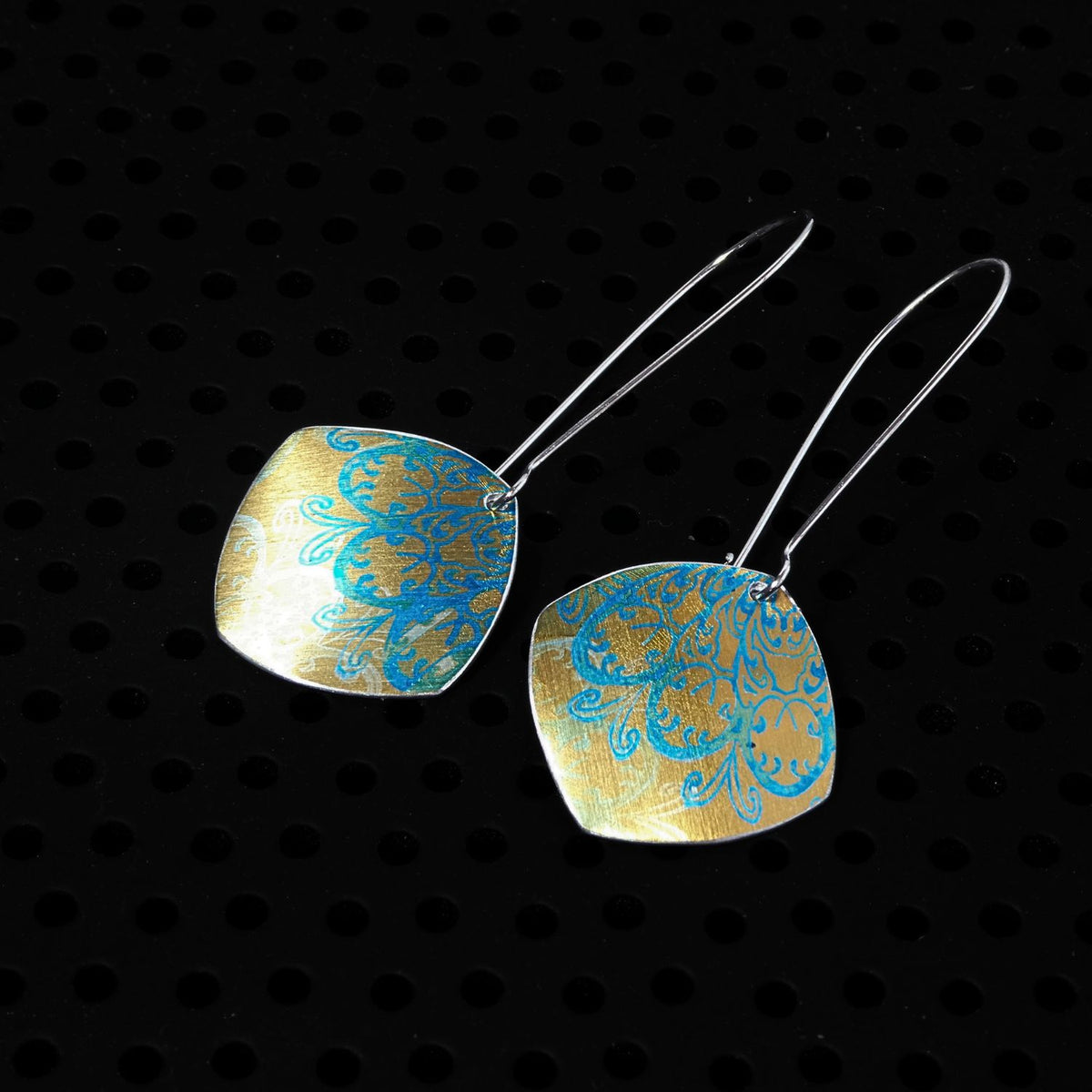 Hand printed anodised aluminium earrings - Persian Blue Collection