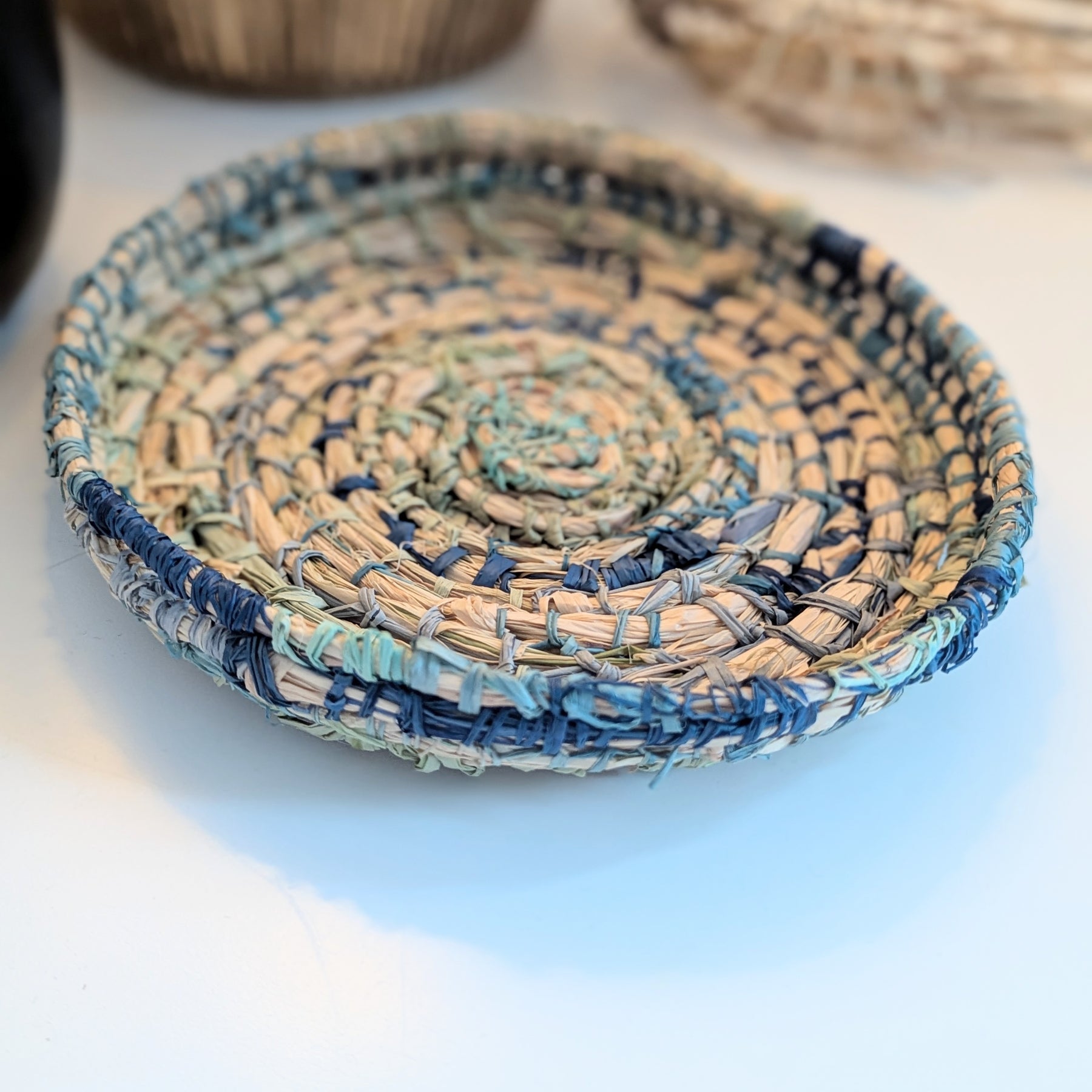 Basket | Small | Storage Basket | Rockpool Blues Natural Raffia