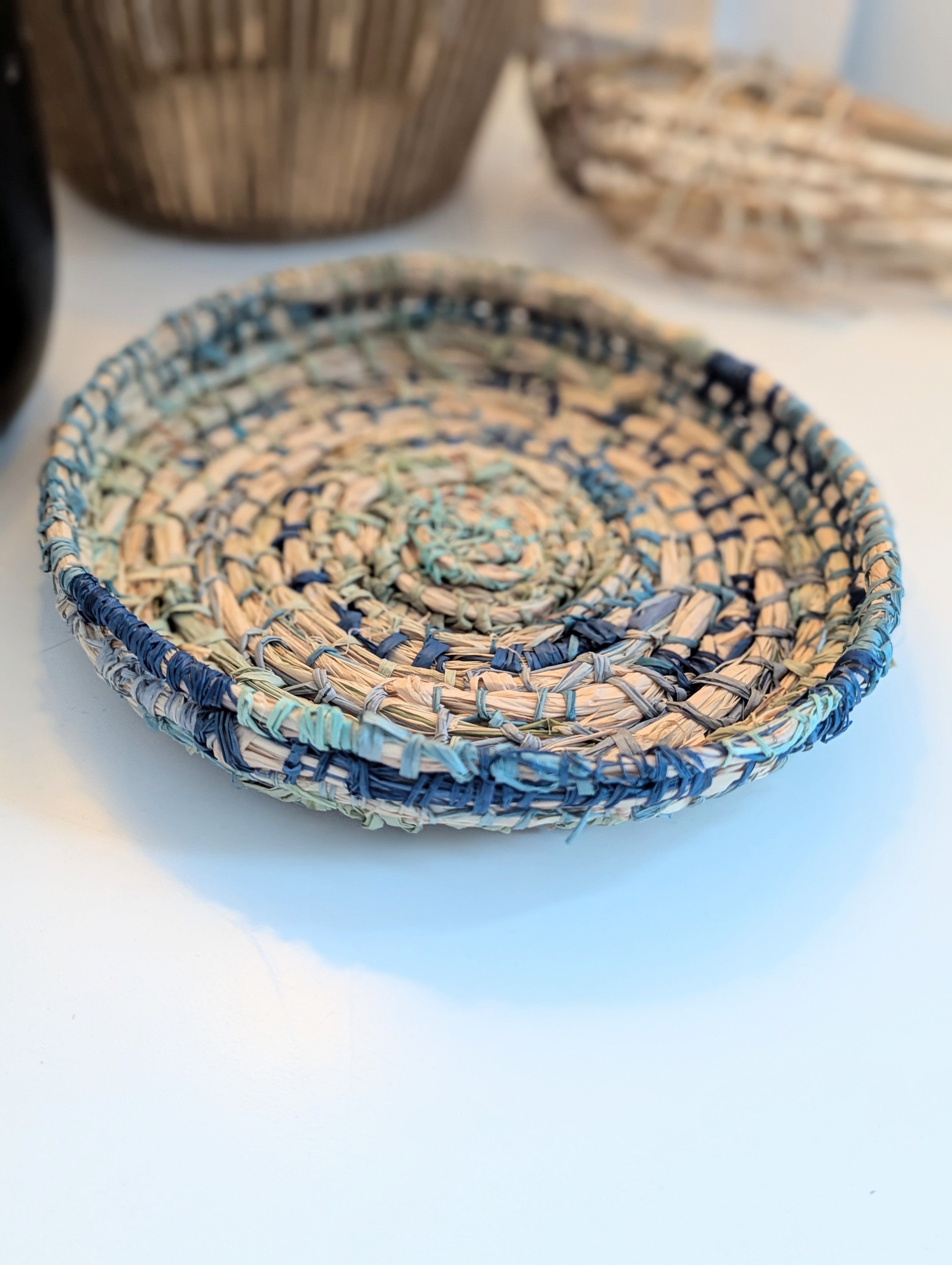Basket | Small | Storage Basket | Rockpool Blues Natural Raffia
