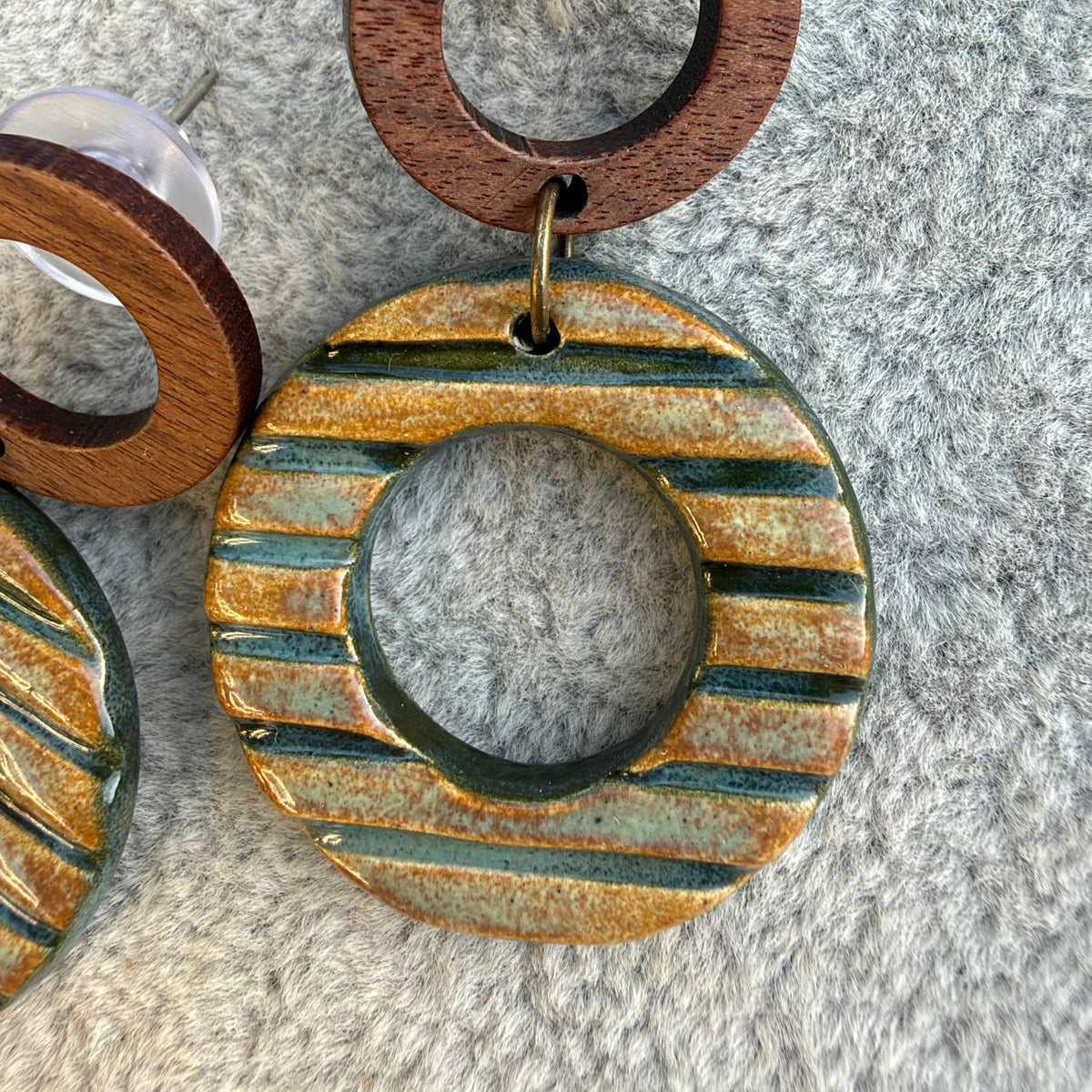 Earrings Ceramic Circle Stripe Dangles