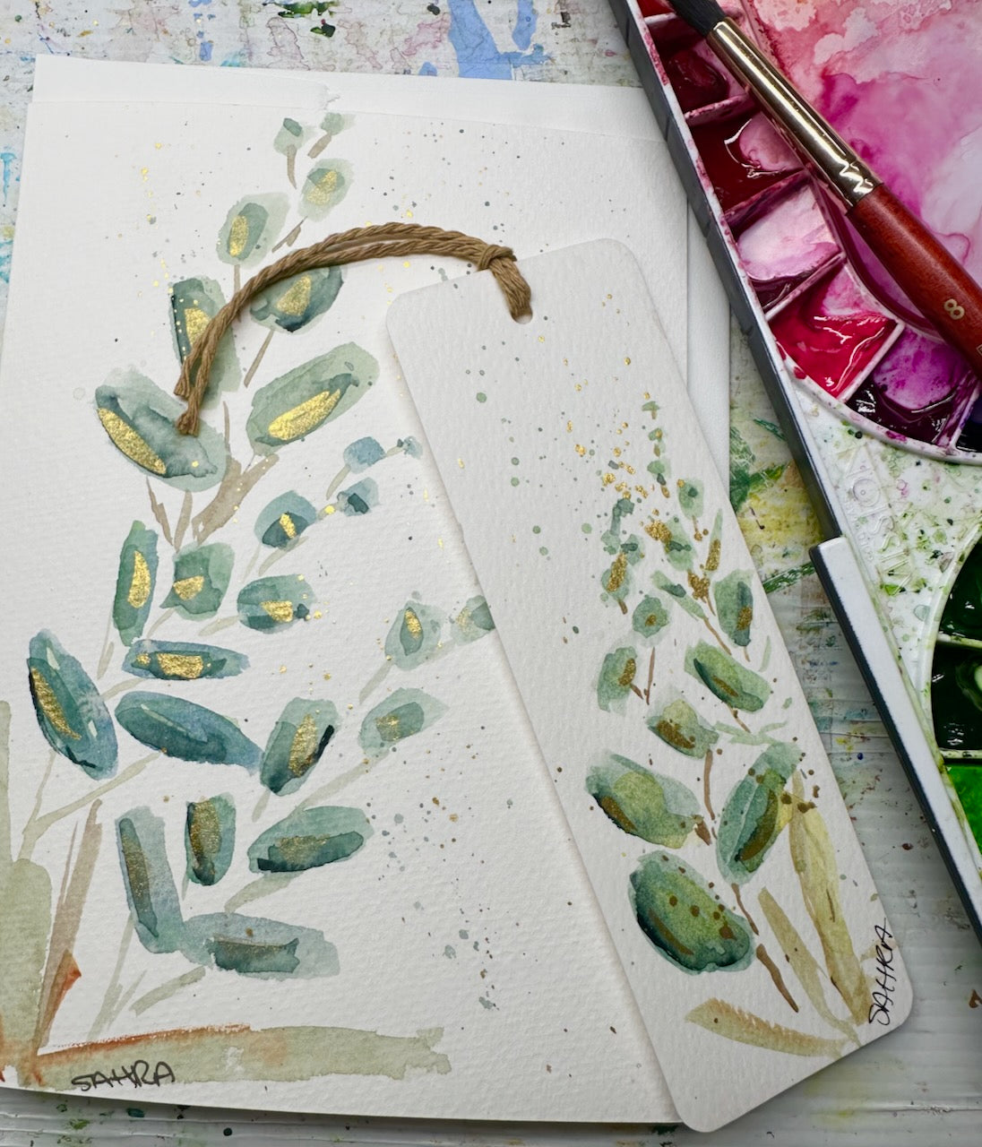 Hand Painted Greeting Card & Bookmark