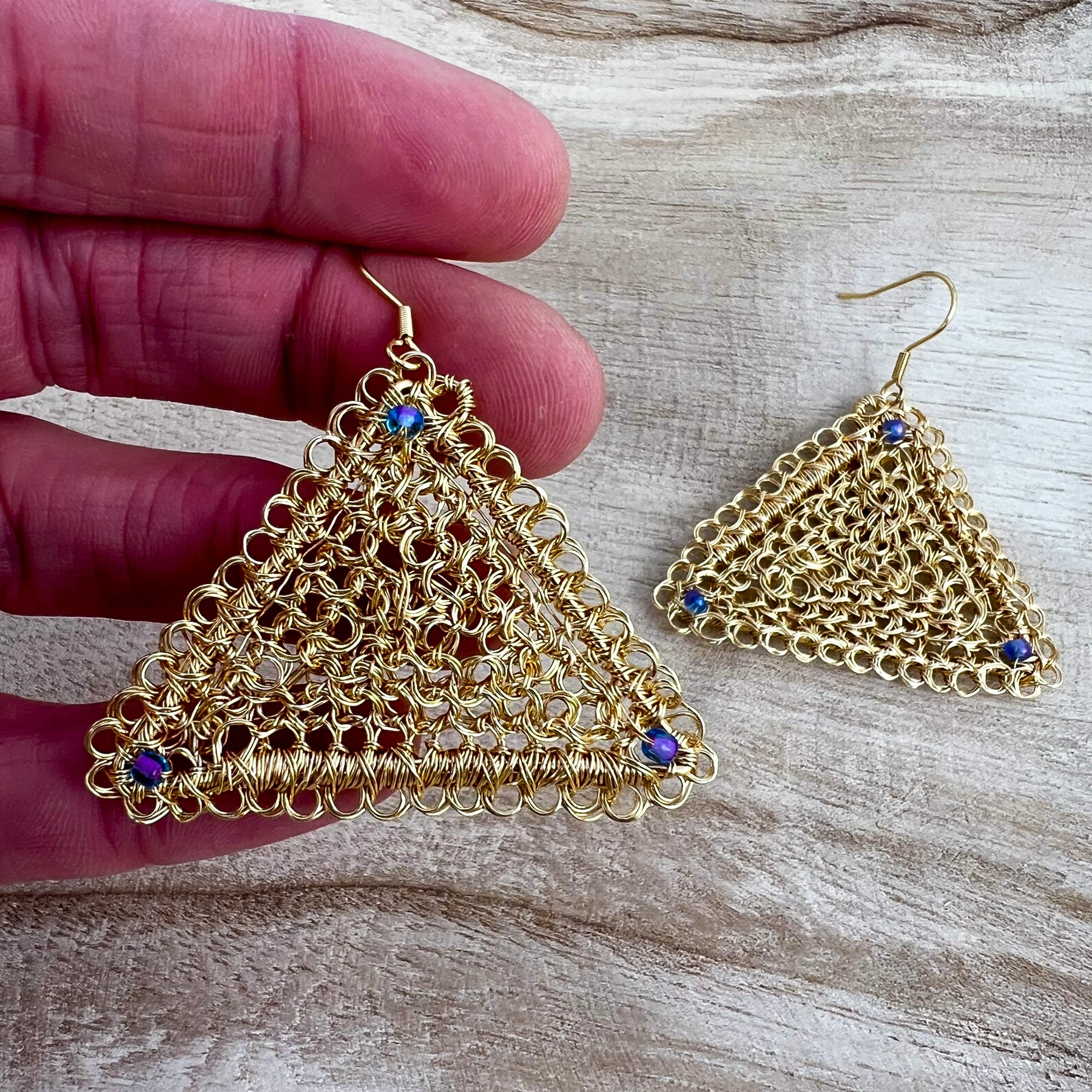 Gold triangle earrings, Peruvian