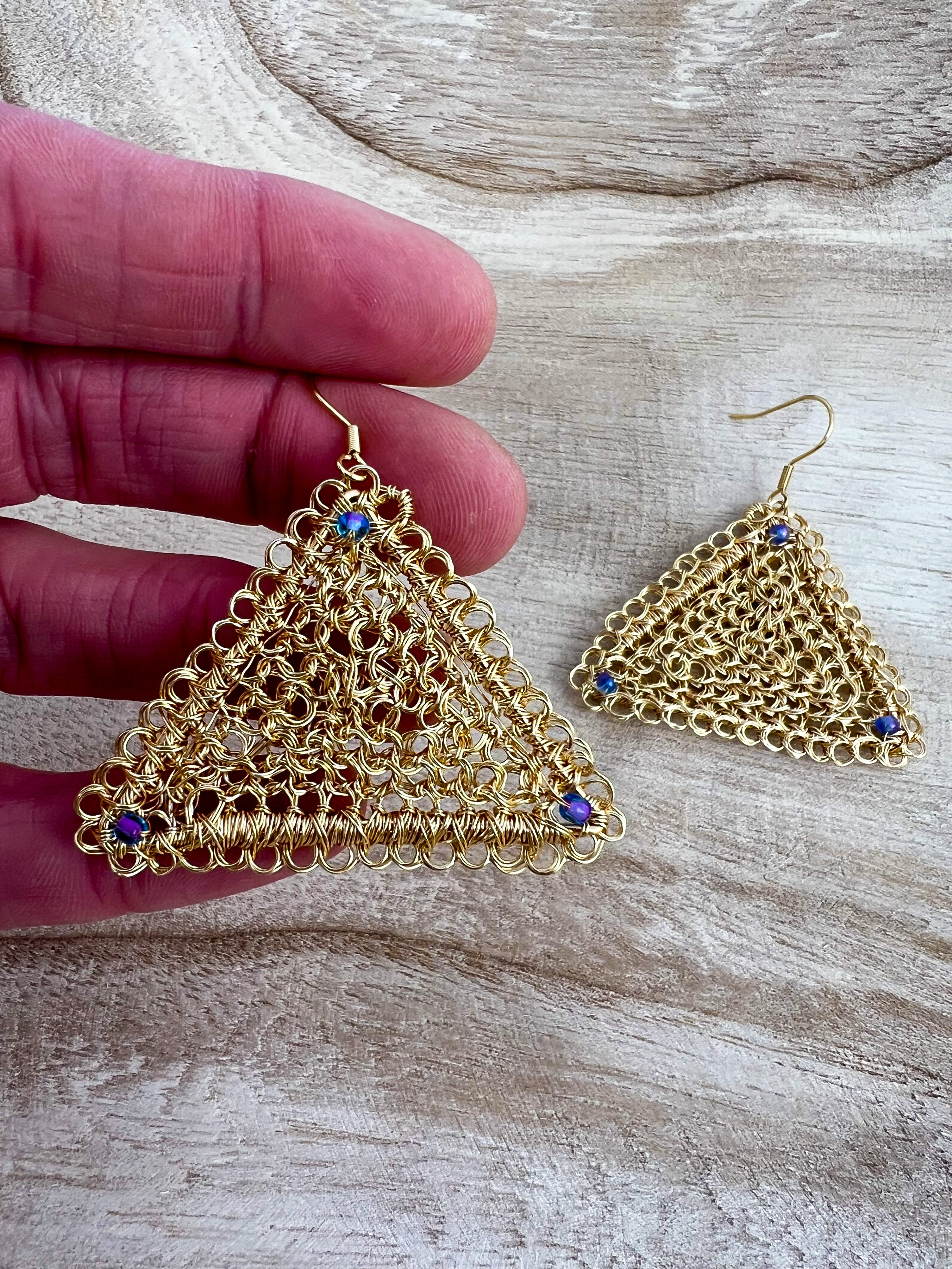 Gold triangle earrings, Peruvian