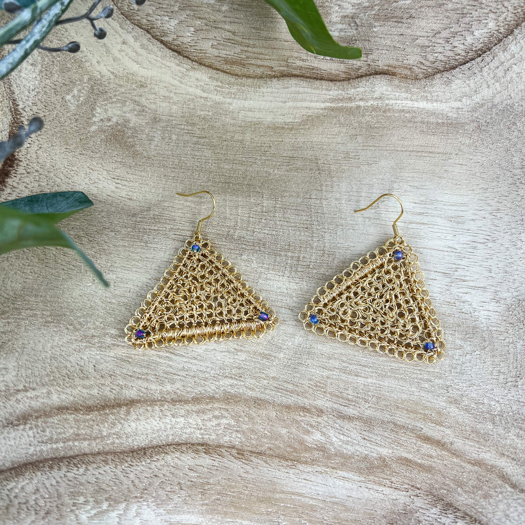 Gold triangle earrings, Peruvian