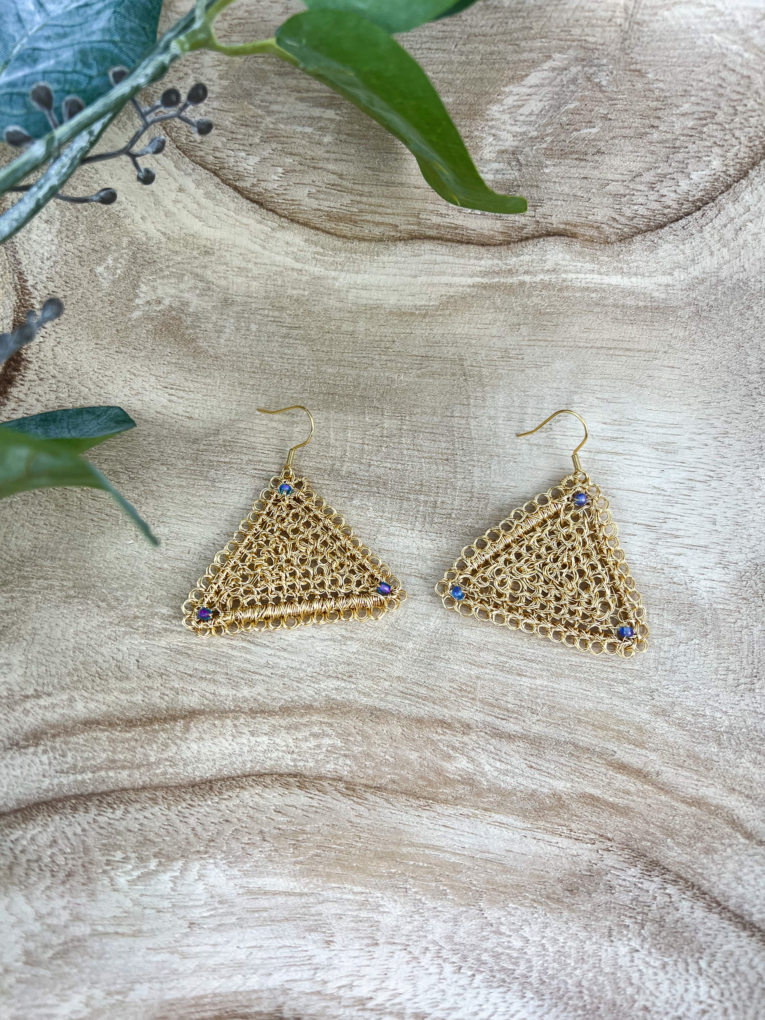 Gold triangle earrings, Peruvian