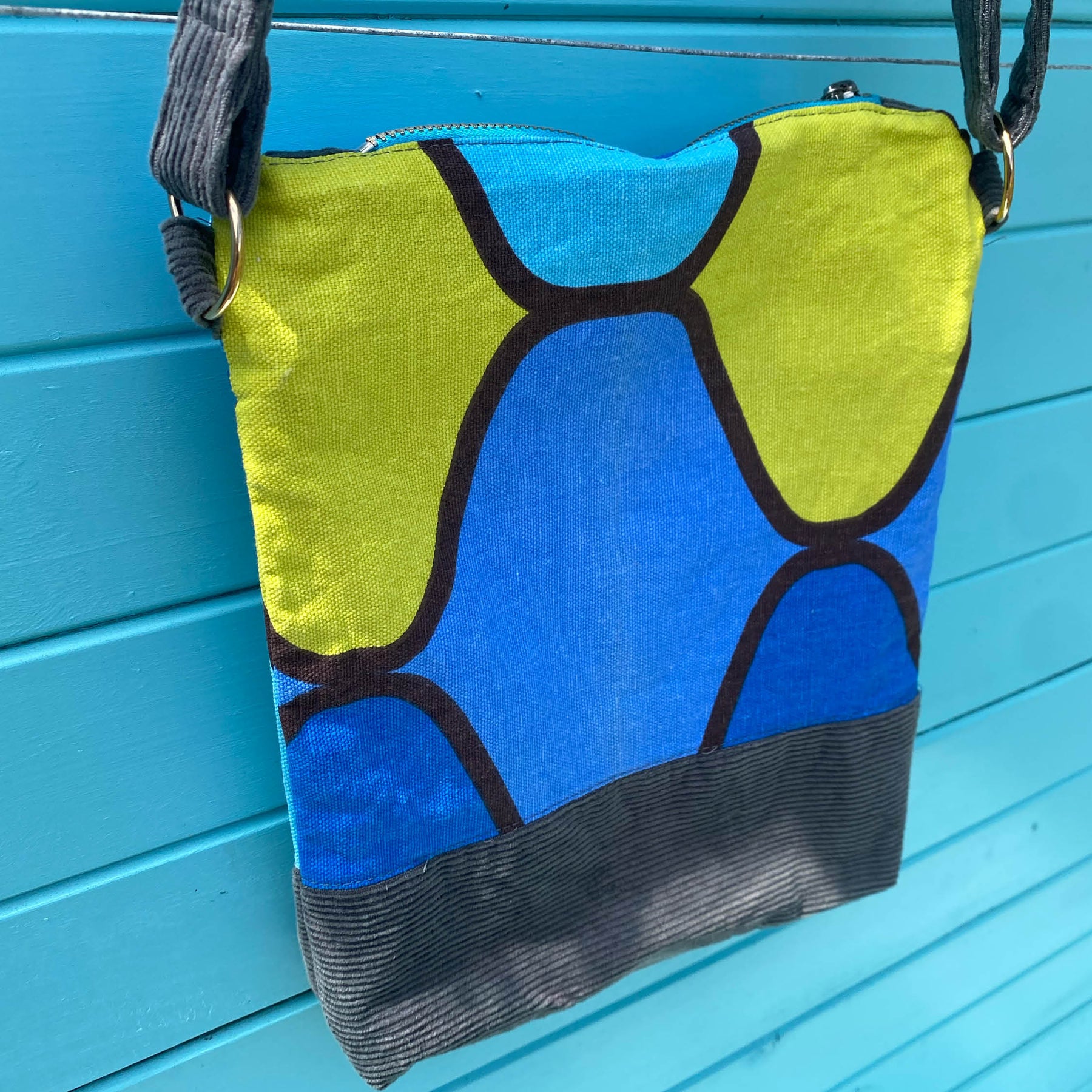 Lemon Sky Handmade Crossbody Bag Upcycled Vintage Fabrics & Denim Made