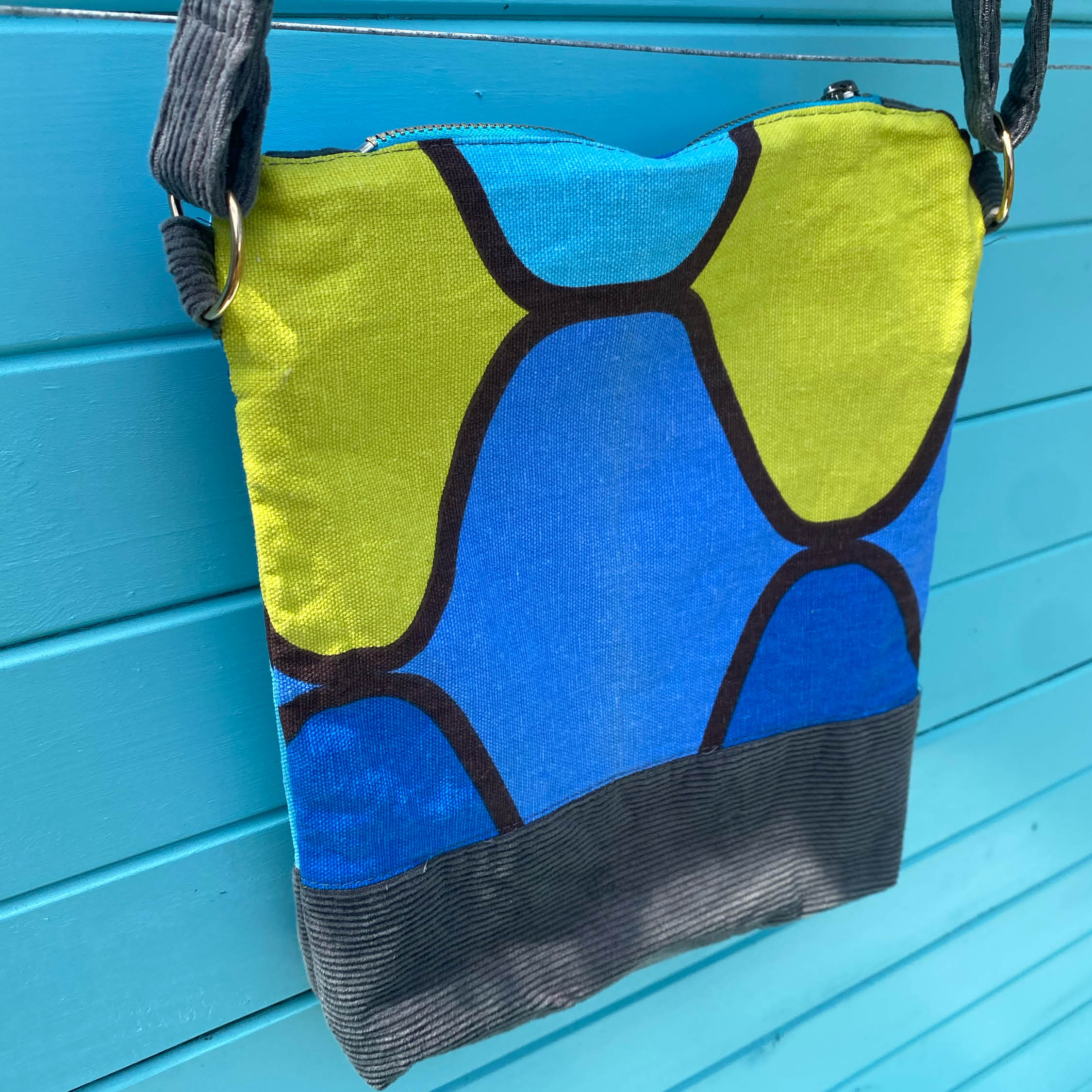 Lemon Sky Handmade Crossbody Bag Upcycled Vintage Fabrics & Denim Made