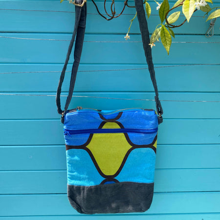 Lemon Sky Handmade Crossbody Bag Upcycled Vintage Fabrics & Denim Made