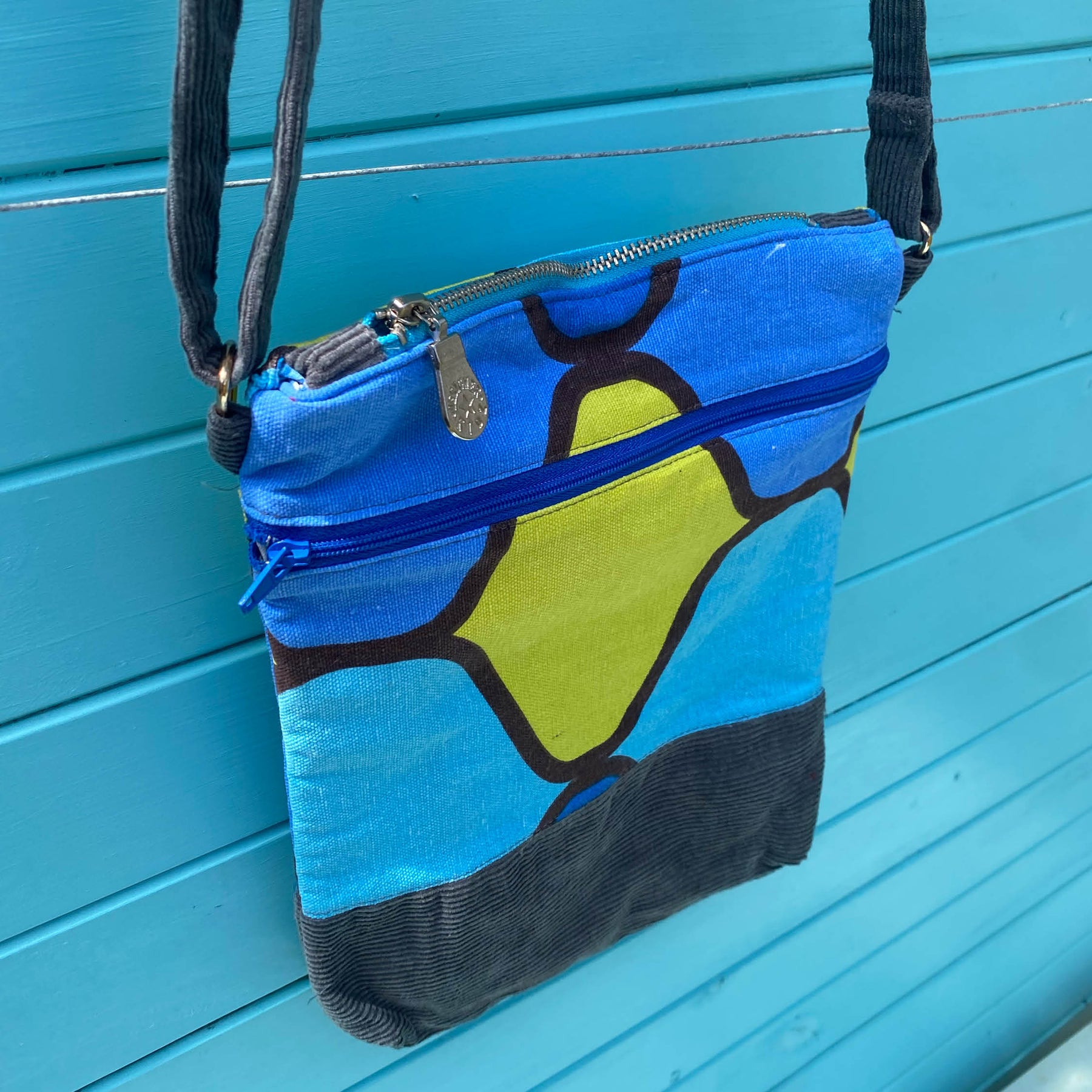 Lemon Sky Handmade Crossbody Bag Upcycled Vintage Fabrics & Denim Made