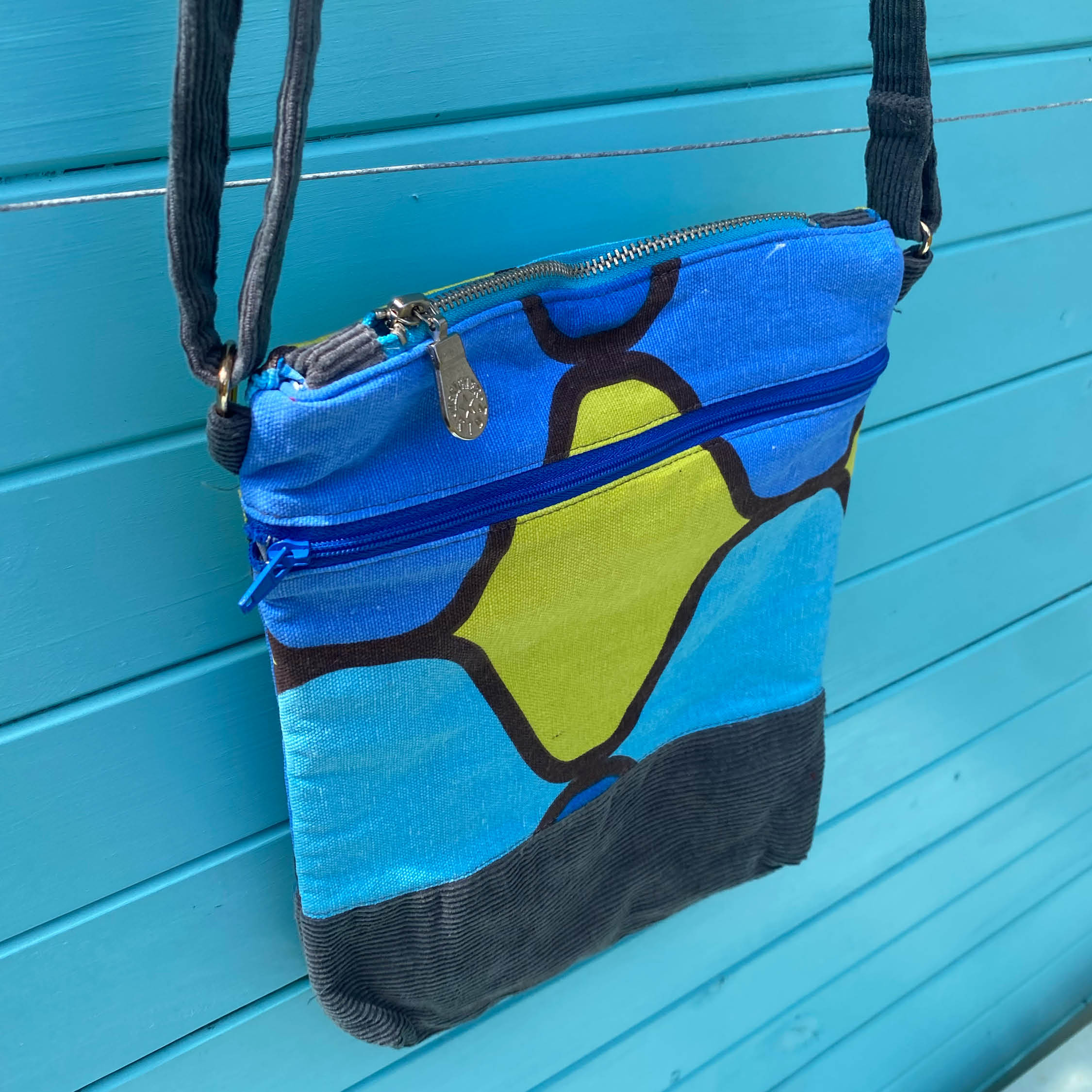 Lemon Sky Handmade Crossbody Bag Upcycled Vintage Fabrics & Denim Made