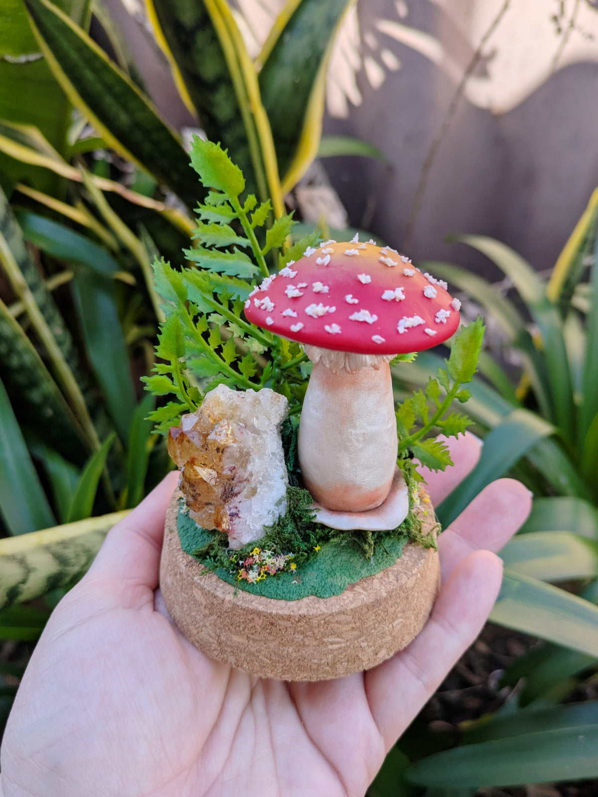 Enchanted Amanita Mushroom Dome with a Citrine Cluster