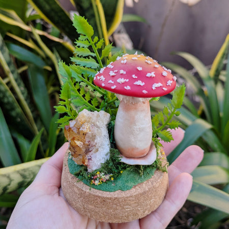 Enchanted Amanita Mushroom Dome with a Citrine Cluster