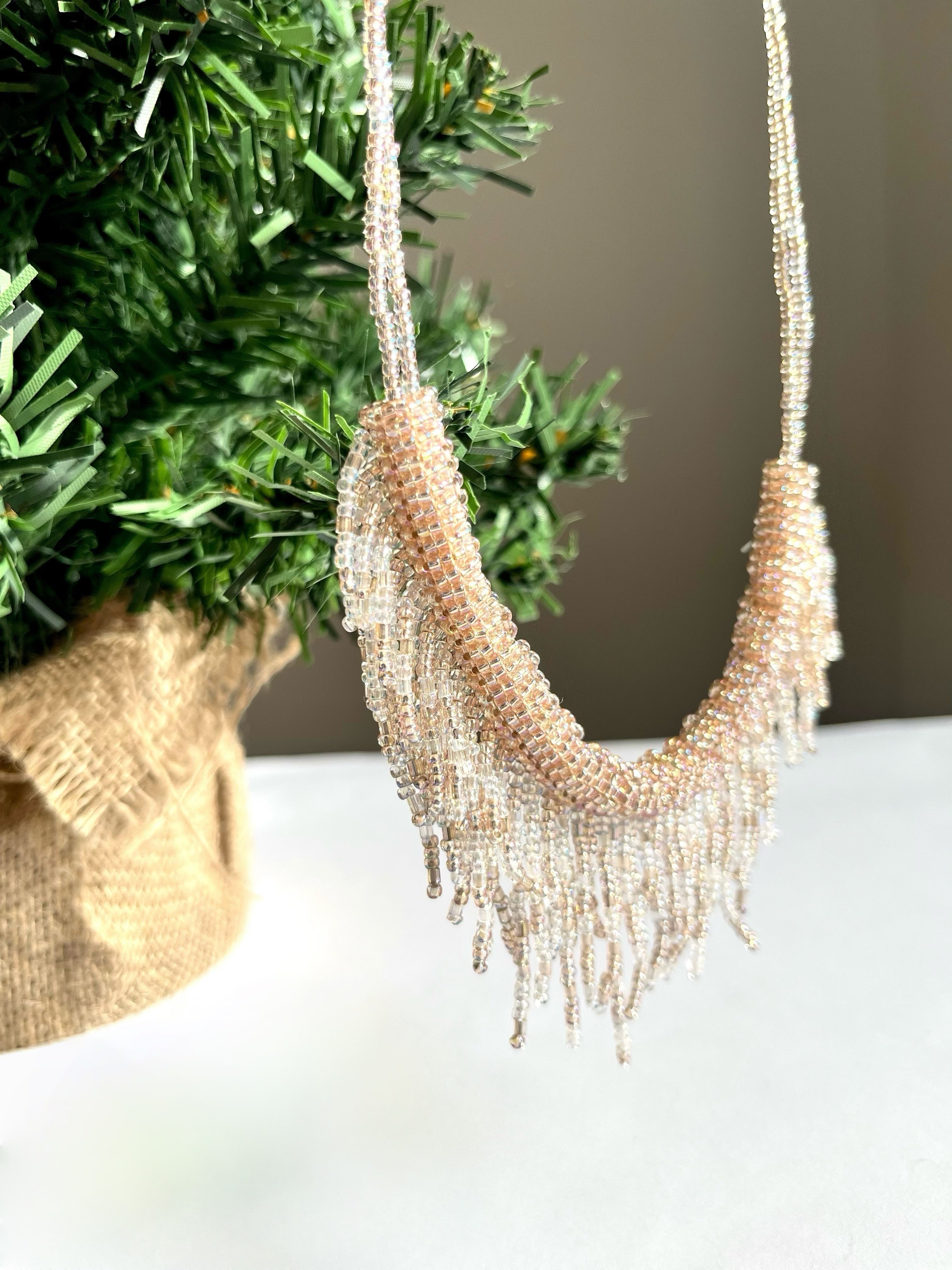 SILVER CRYSTAL | Shimmer Nude | 2 colors | festive necklace | beaded handmade