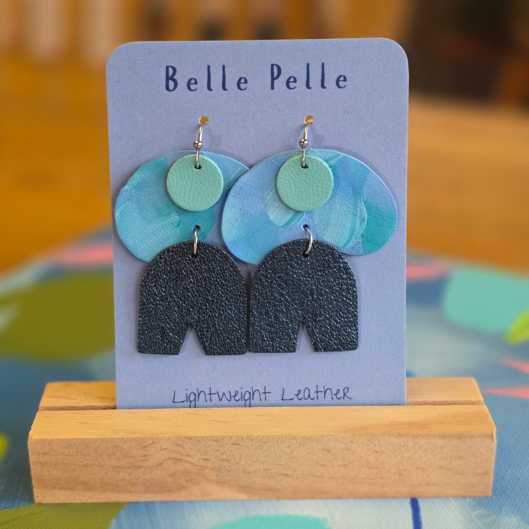 Alla Mano Leather Earrings - Seafoam