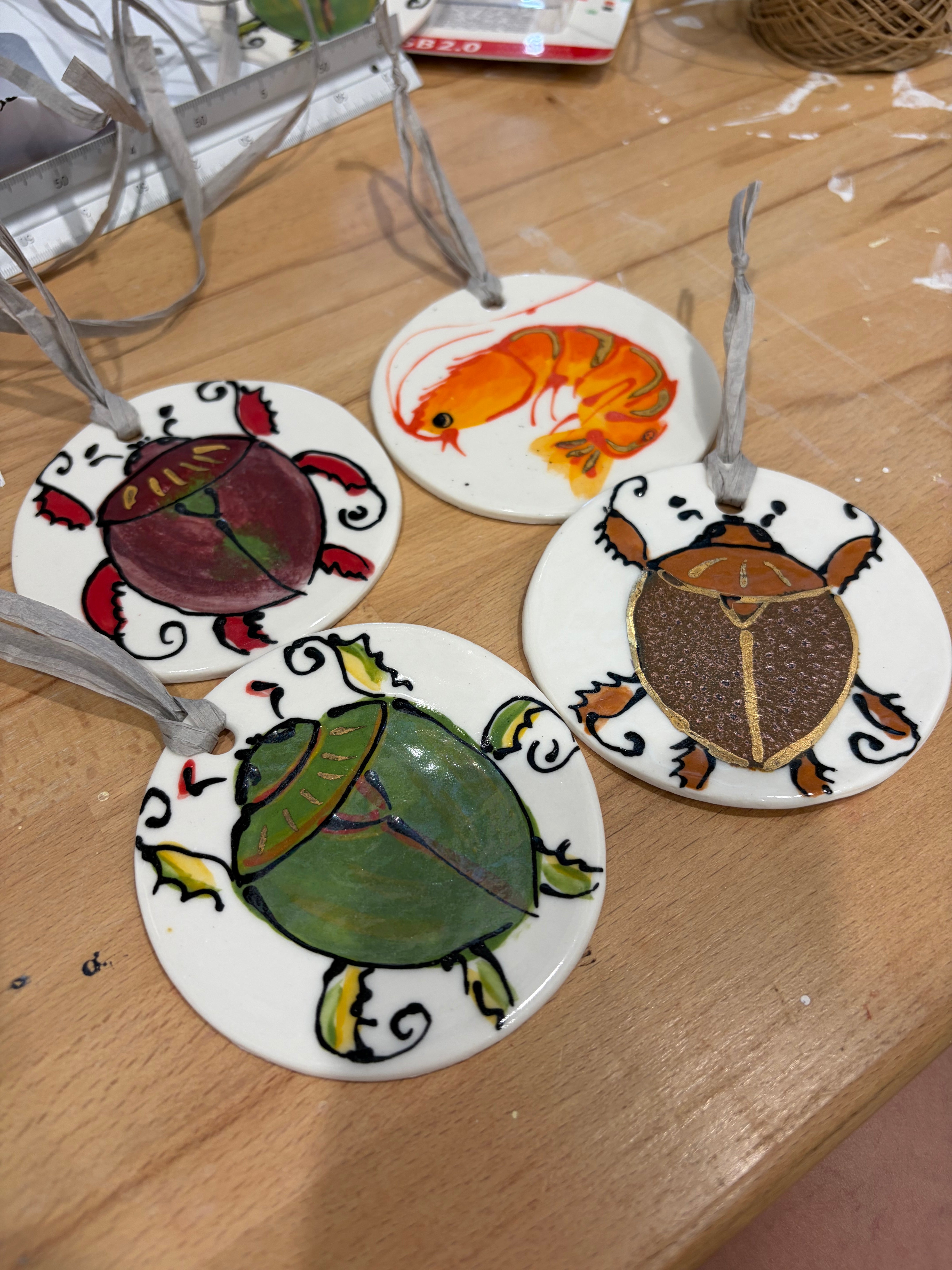 Australian Christmas Ceramic, Hand Painted Ornaments - Prawns and Christmas Beetles 2025