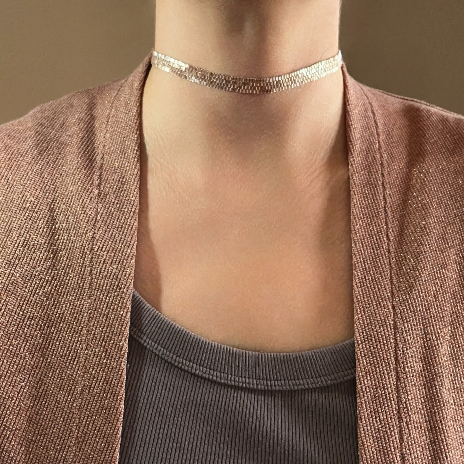 SHINE BRIGHT Necklace | beaded choker | nude beige color