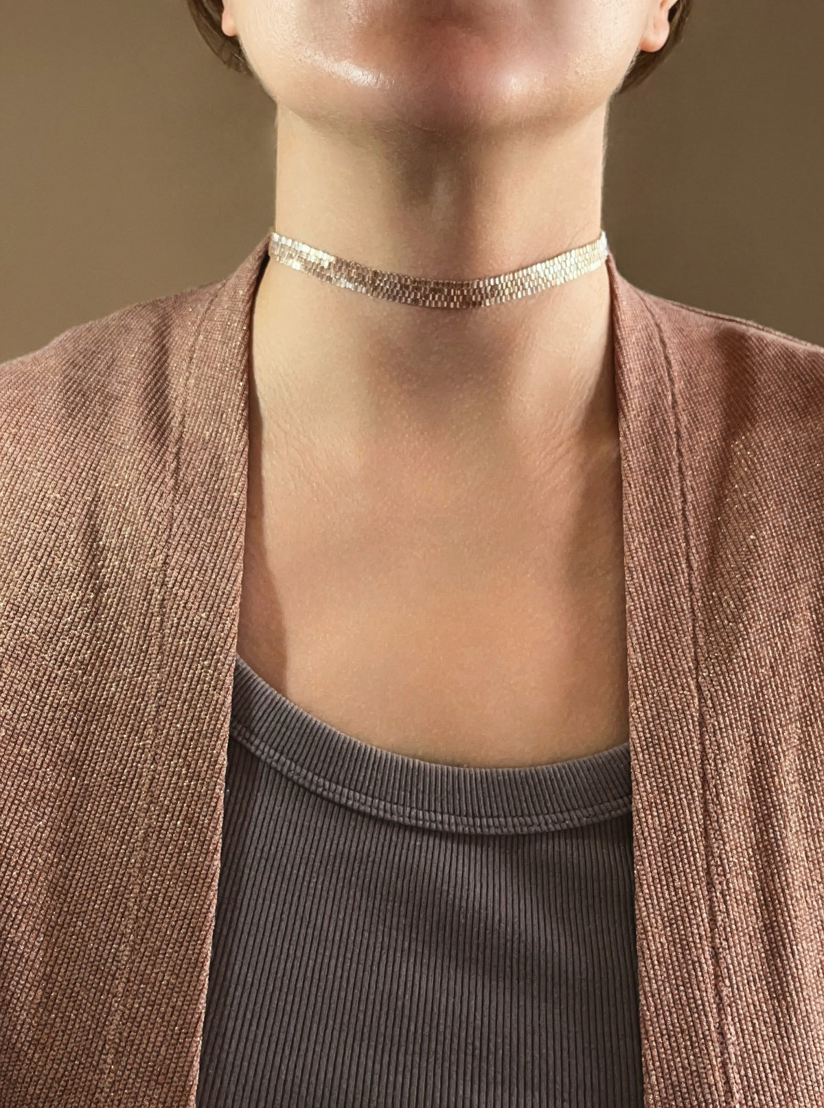 SHINE BRIGHT Necklace | beaded choker | nude beige color