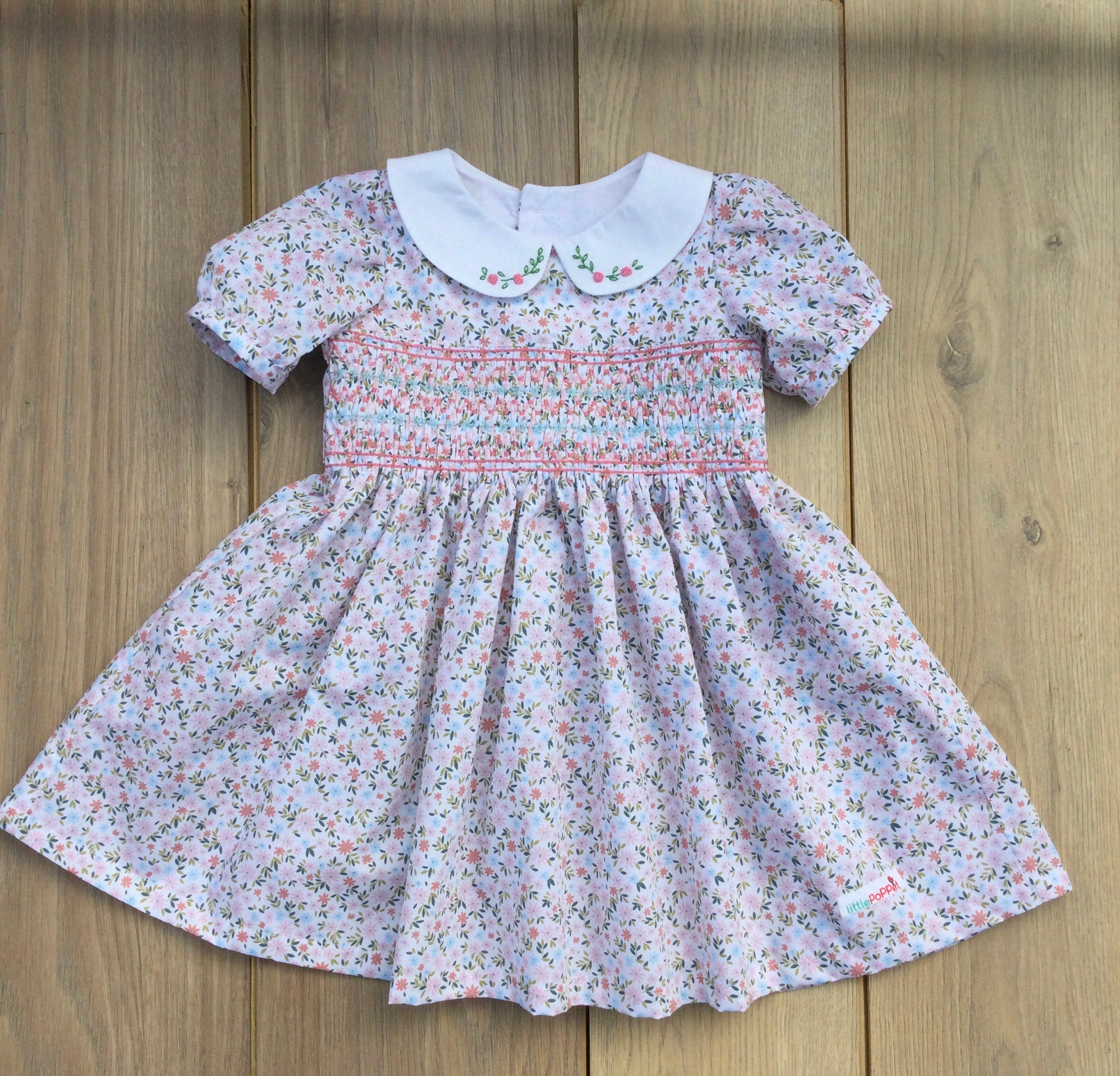 Girls’ Smocked Girl's Dress with Hand Embroidered Collar
