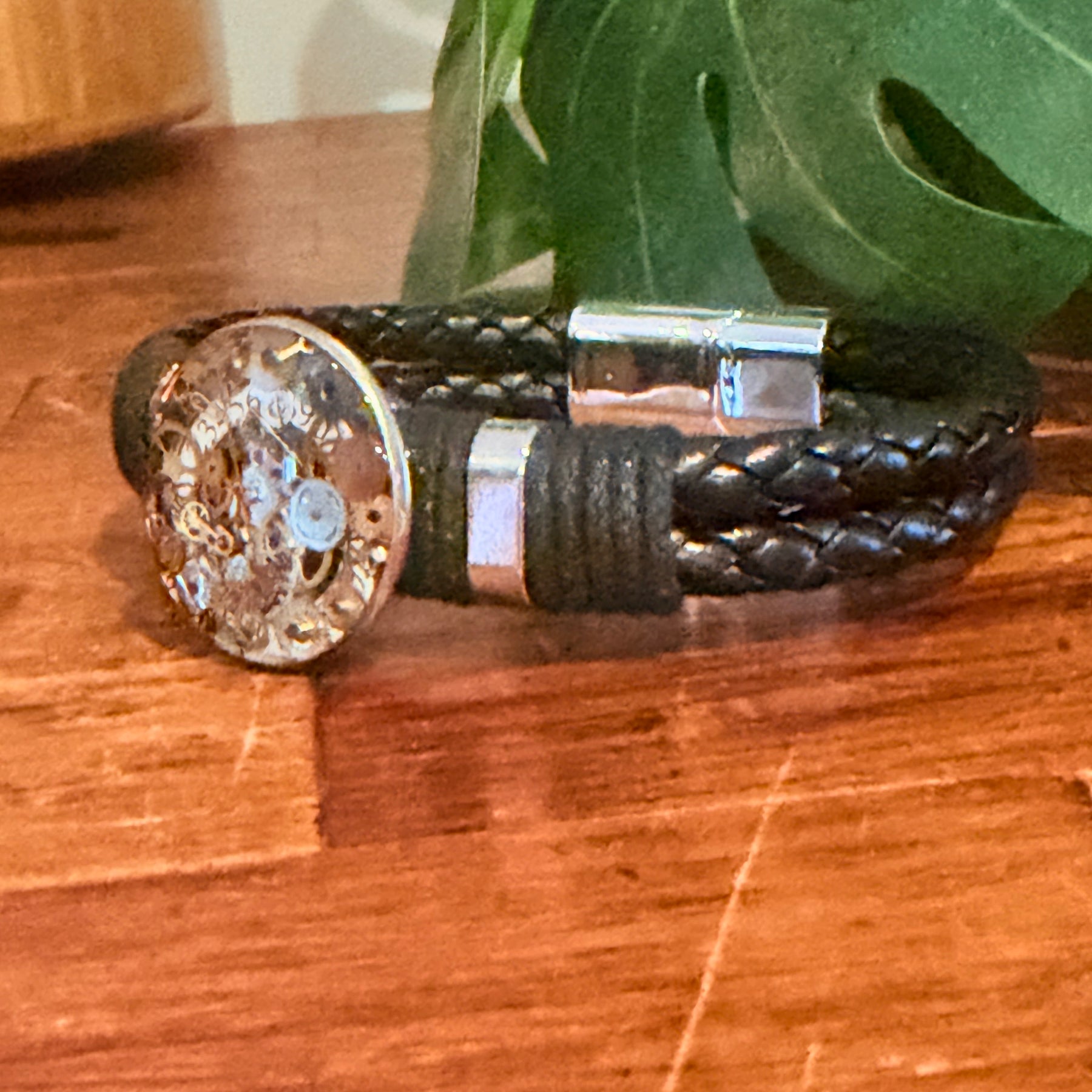 Steampunk watch parts cuff/bracelet black leather