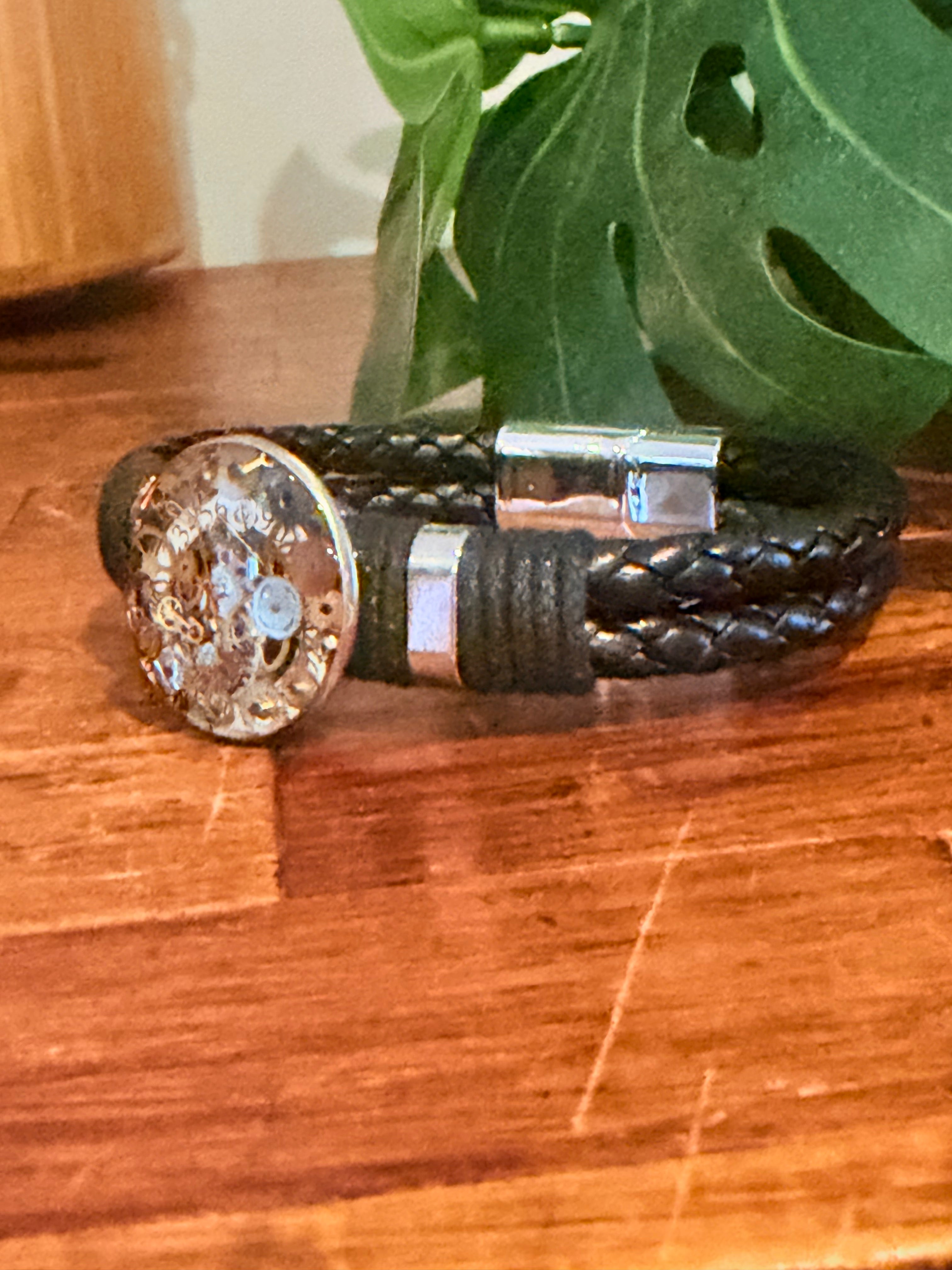 Steampunk watch parts cuff/bracelet black leather