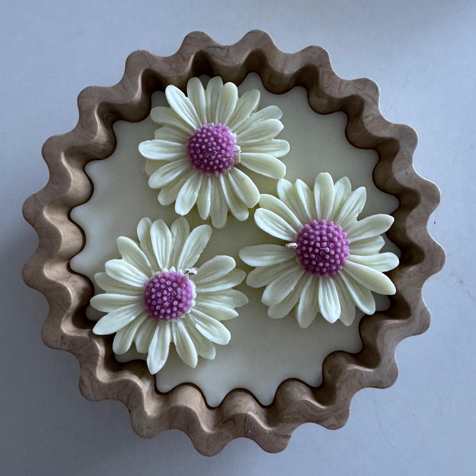 Eco-concrete daisy bowl candle with rose and lavender