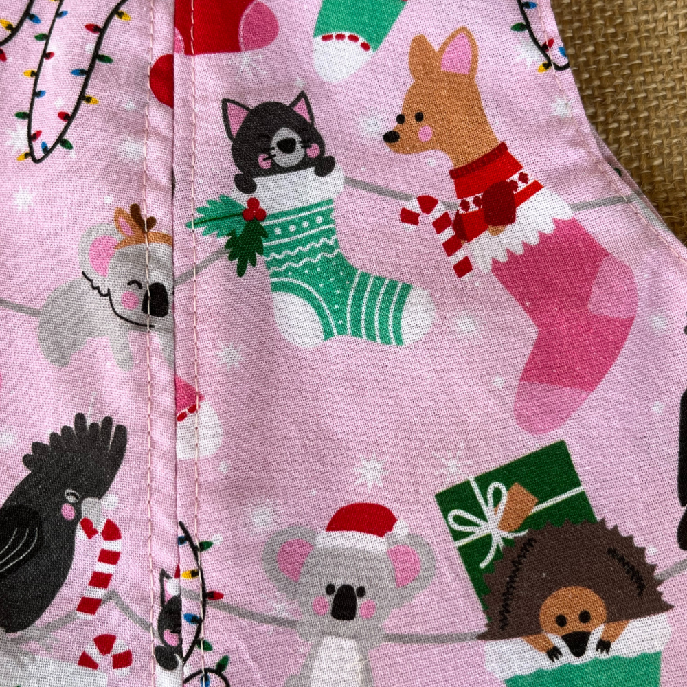 Christmas Pinafore Dress | Handmade Toddler Girls Outfit | Aussie Animals in Stockings