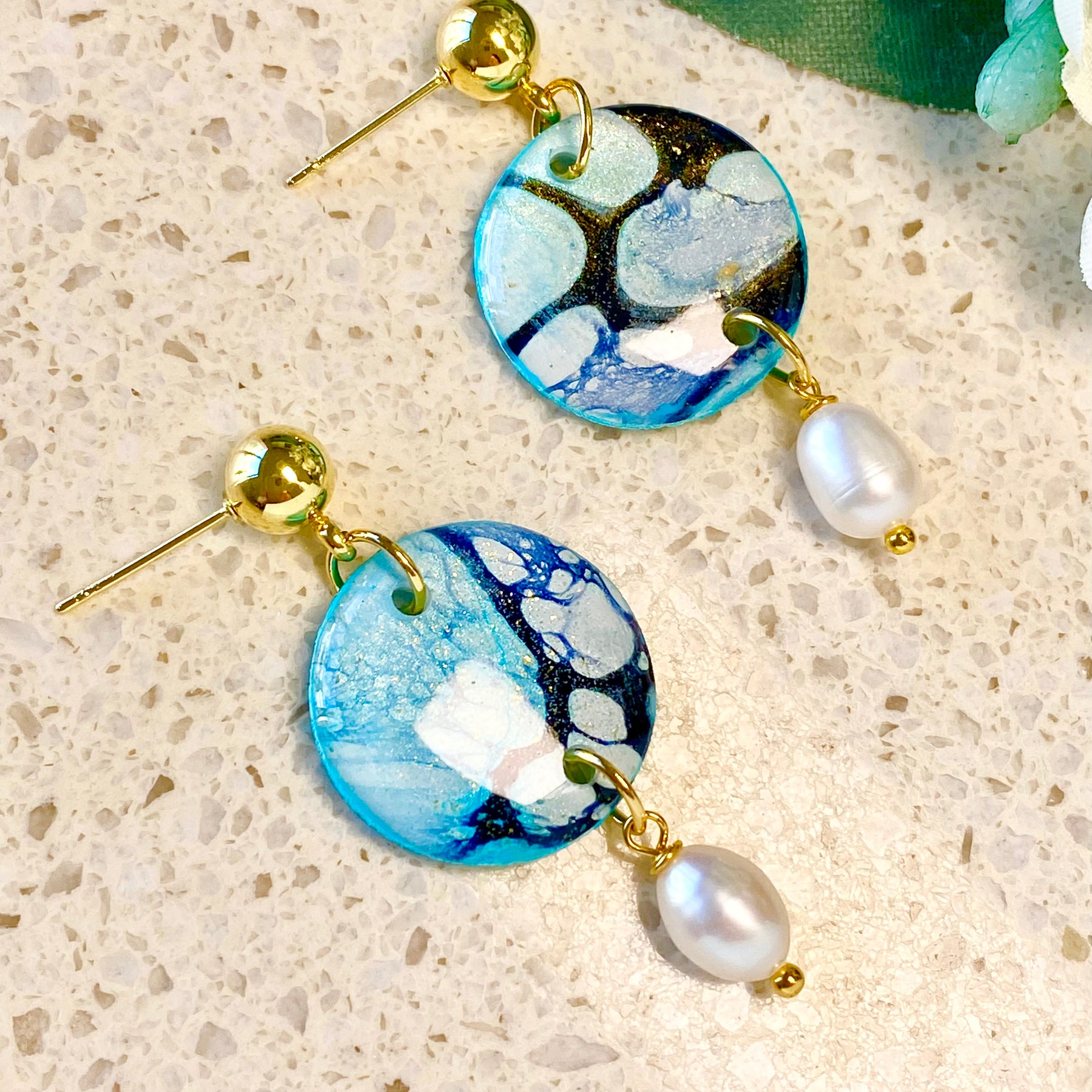 Soft Turquoise Stud Earrings with Freshwater Pearls