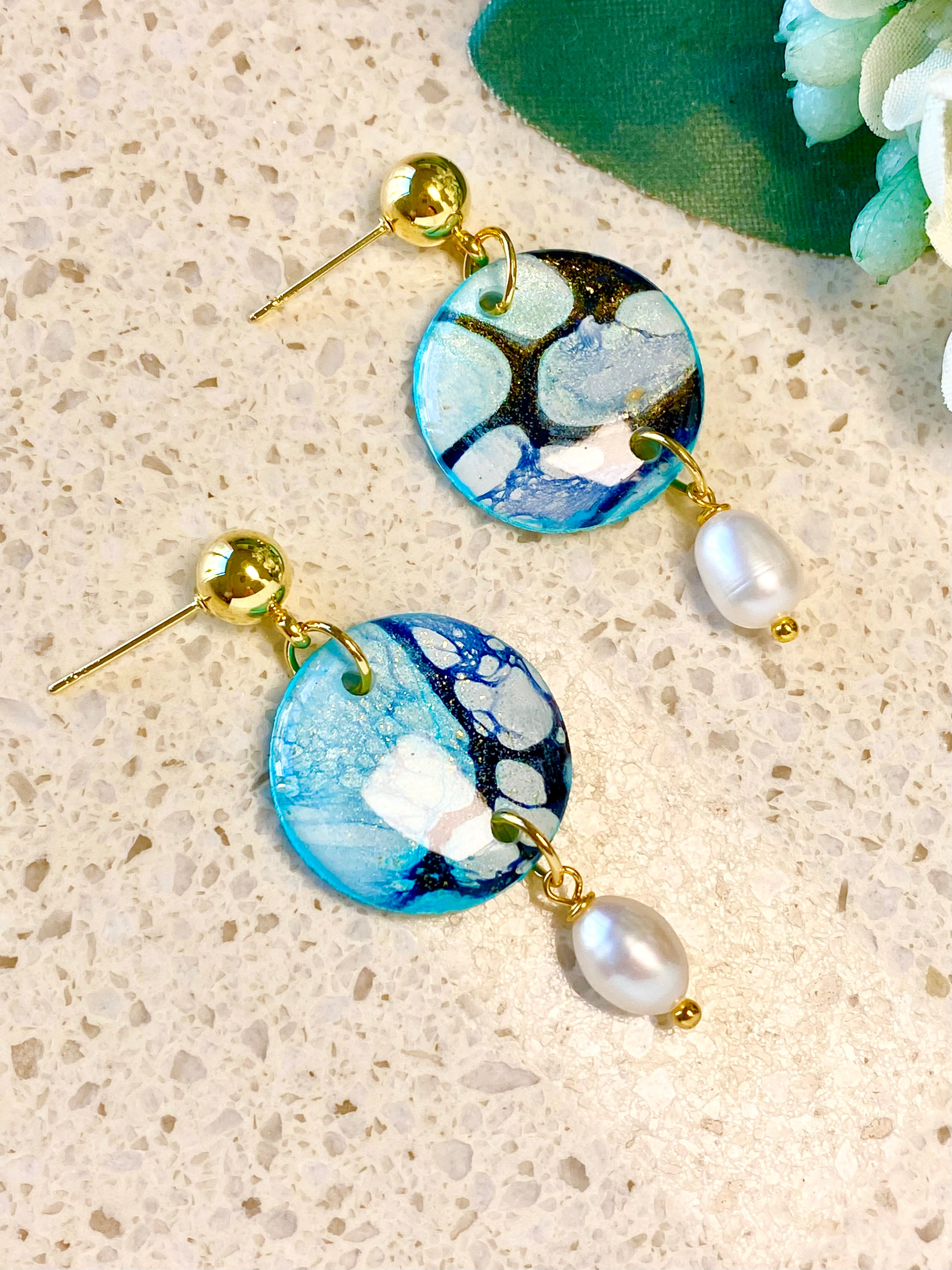 Soft Turquoise Stud Earrings with Freshwater Pearls