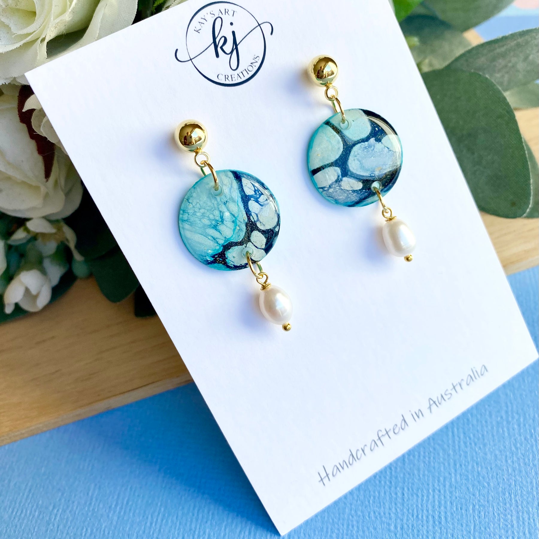 Soft Turquoise Stud Earrings with Freshwater Pearls
