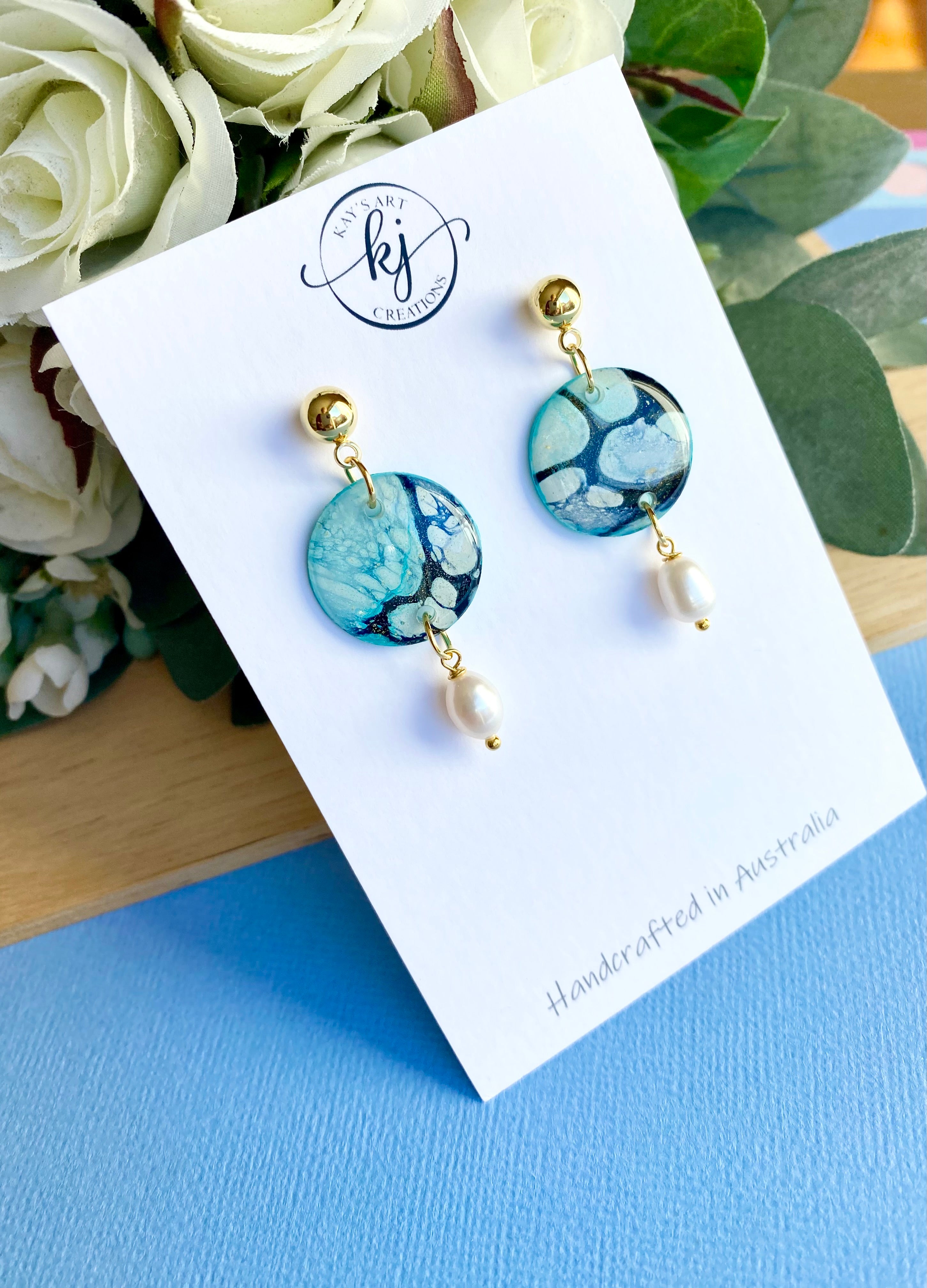 Soft Turquoise Stud Earrings with Freshwater Pearls