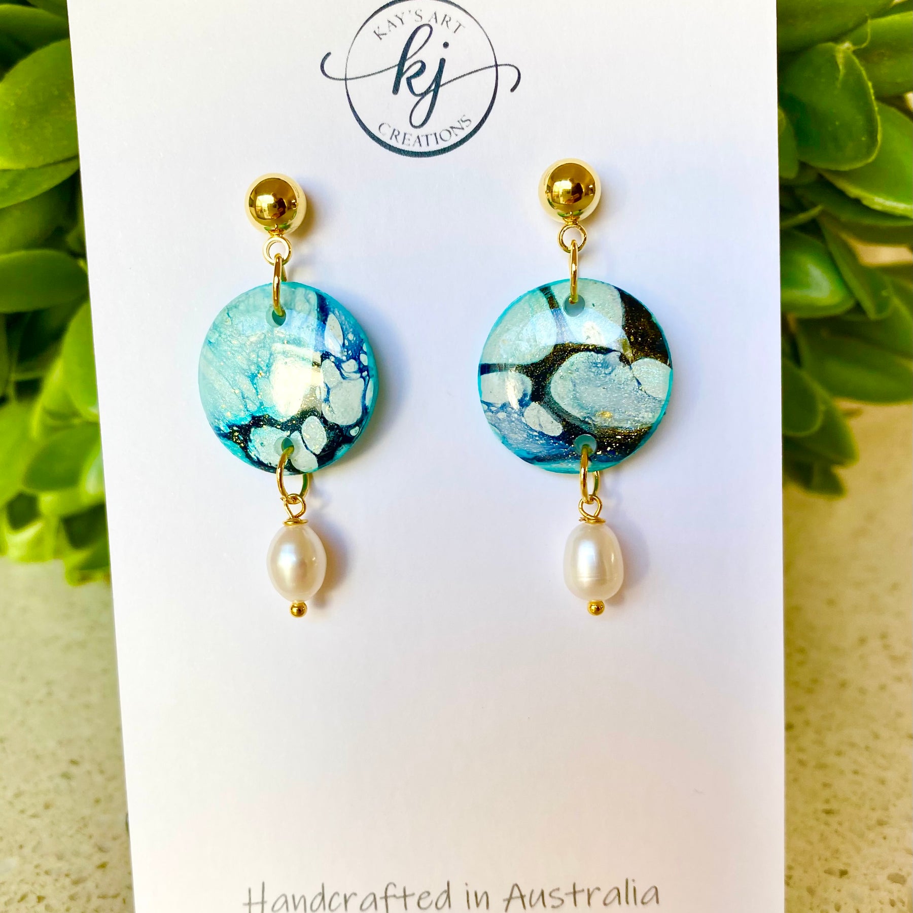 Soft Turquoise Stud Earrings with Freshwater Pearls