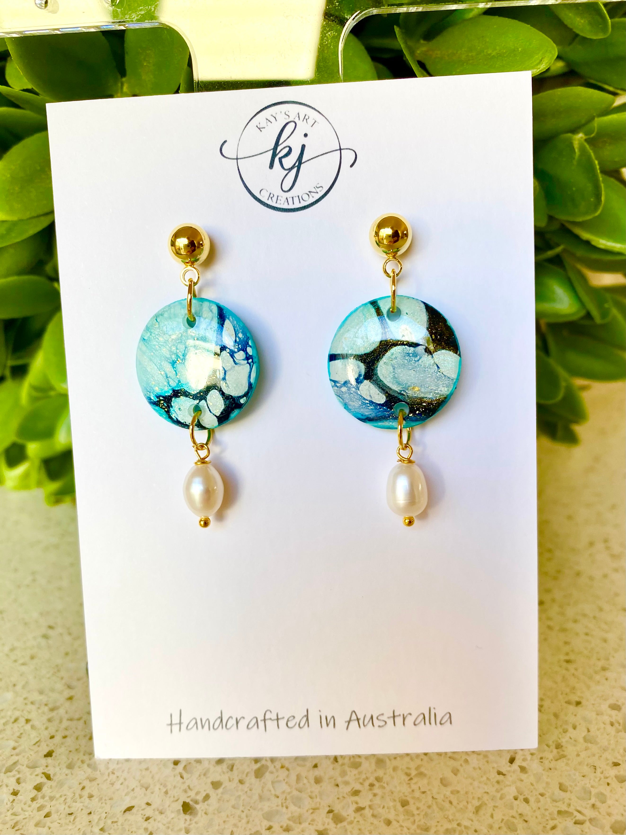 Soft Turquoise Stud Earrings with Freshwater Pearls