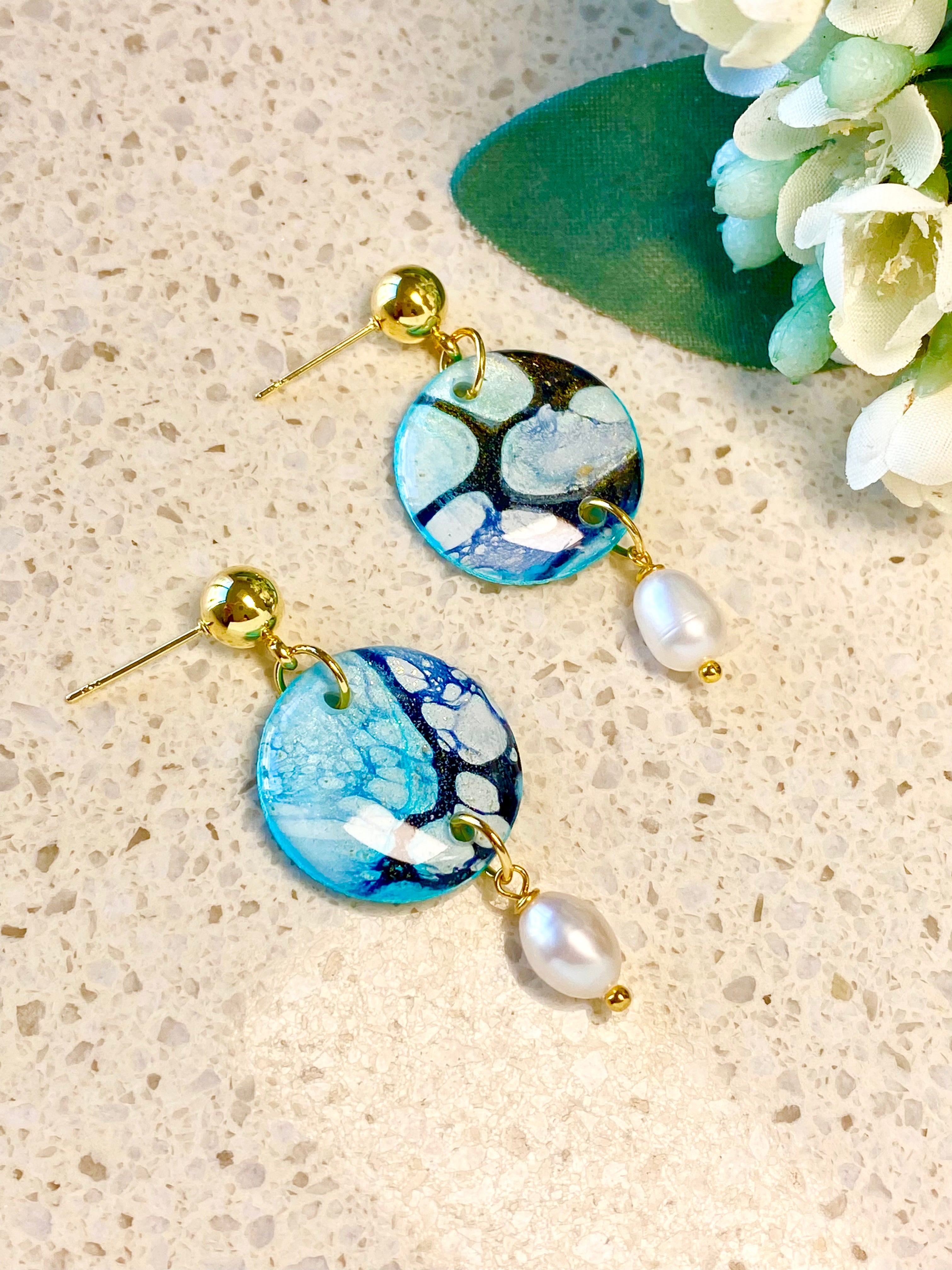 Soft Turquoise Stud Earrings with Freshwater Pearls