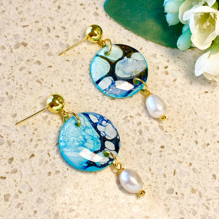 Soft Turquoise Stud Earrings with Freshwater Pearls