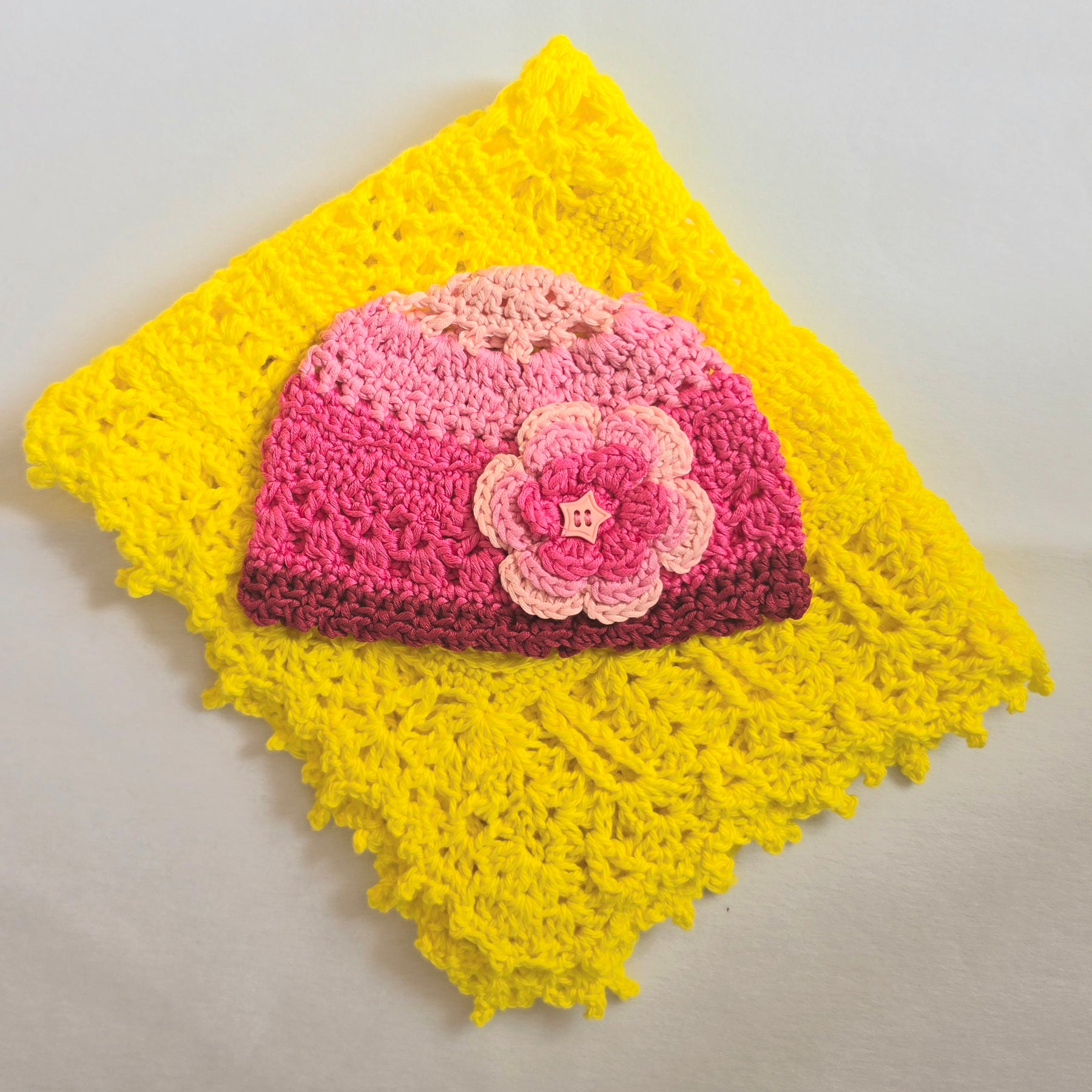 Pink Crocheted Bamboo Yarn Baby Hat